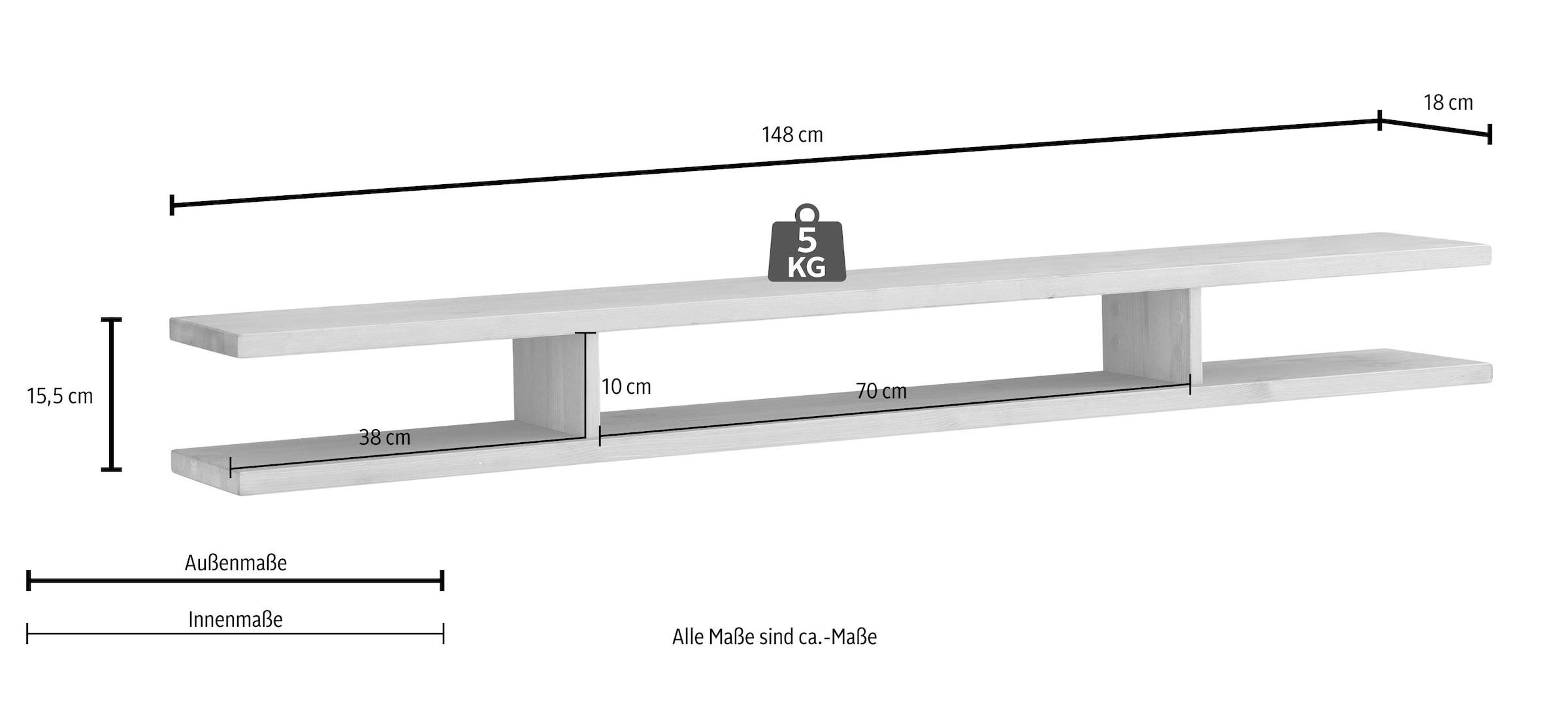 Home affaire Wandregal, Breite 148 cm, aus masiver Kiefer, FSC®