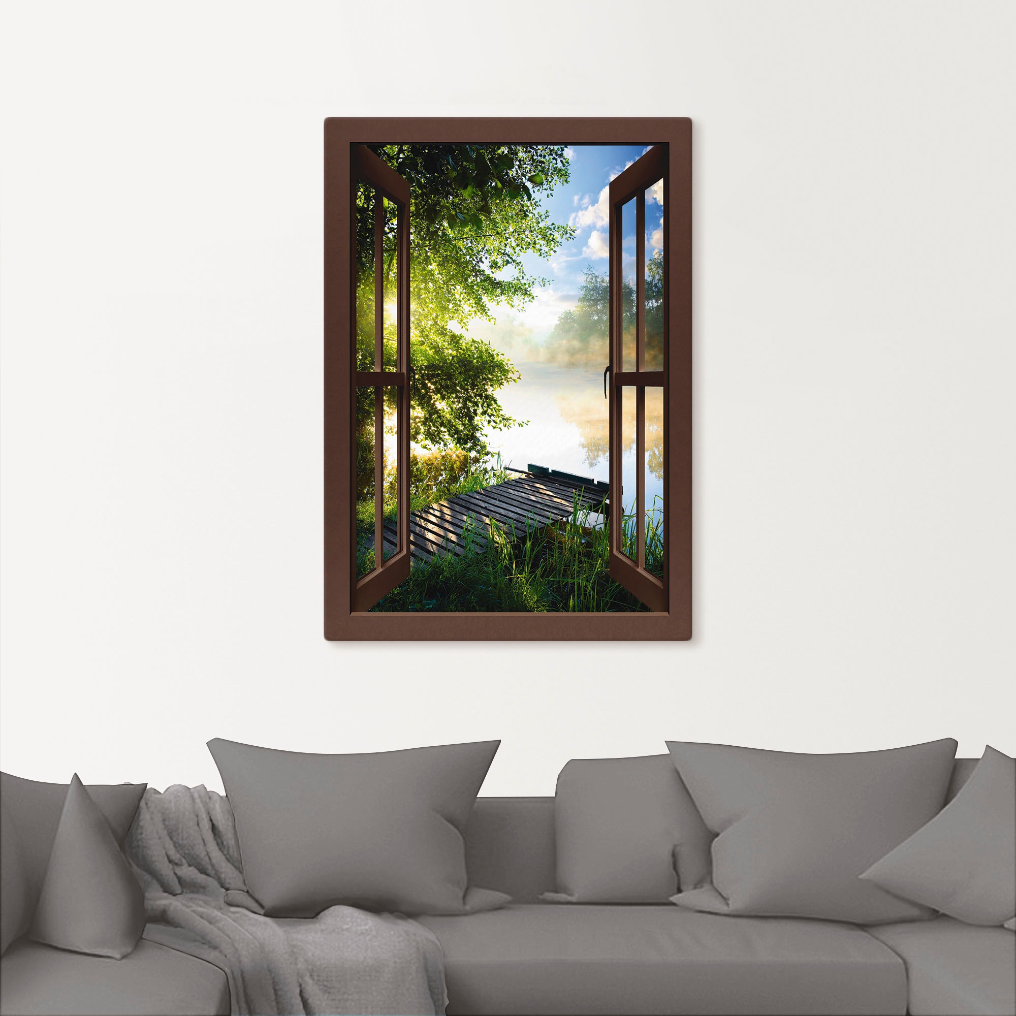 Artland Wandbild »Fensterblick Angelsteg am Fluss« Fensterblick 1 Stk. tlg. günstig online kaufen