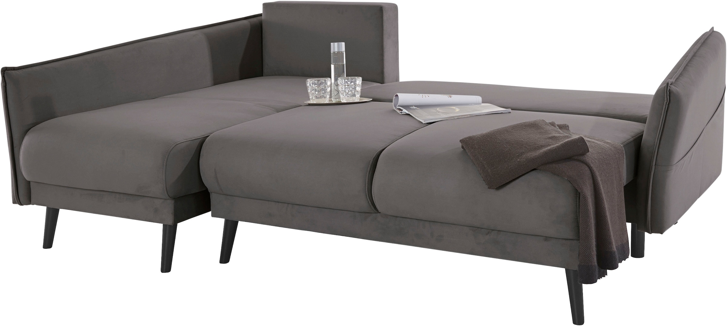 INOSIGN Ecksofa »Asra L-Form«, incl. Bettfunktion und Bettkasten, Seitentasche im Armteil, Federkern