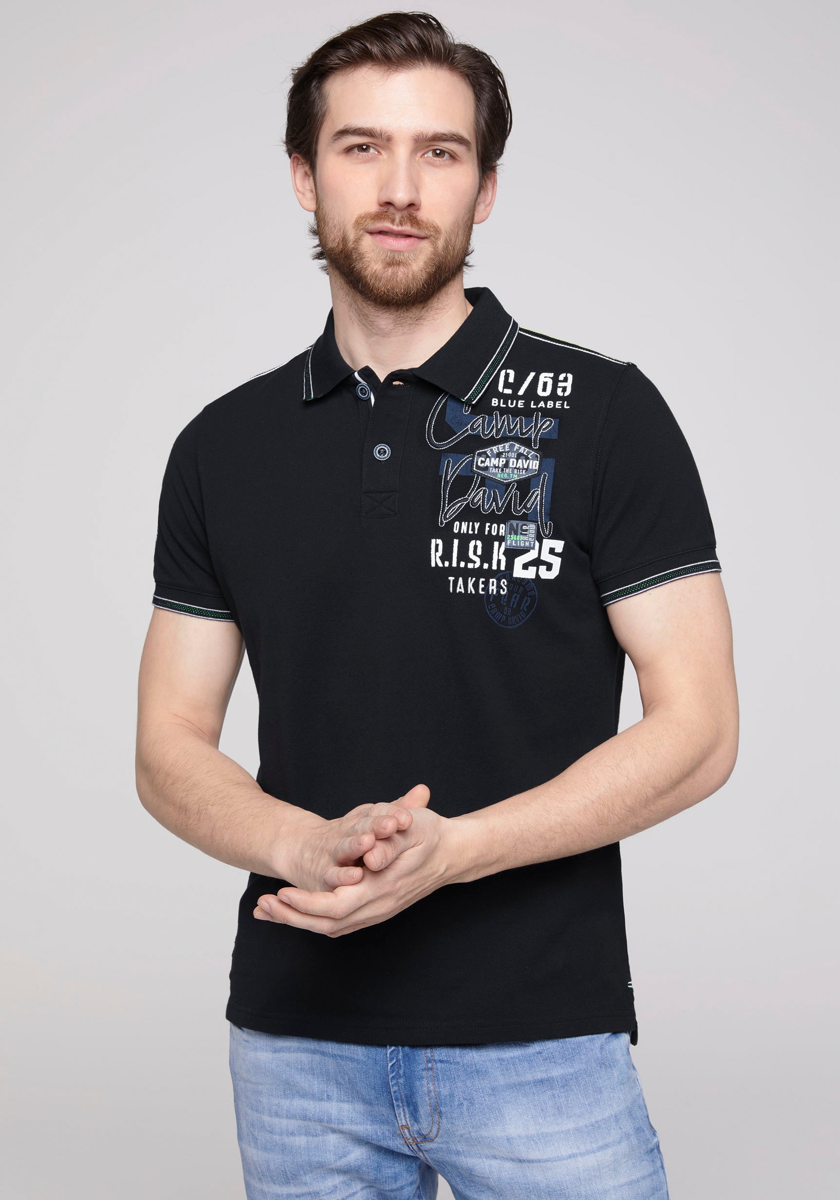 CAMP DAVID Poloshirt, mit Kontrastnähten auf den Schultern
