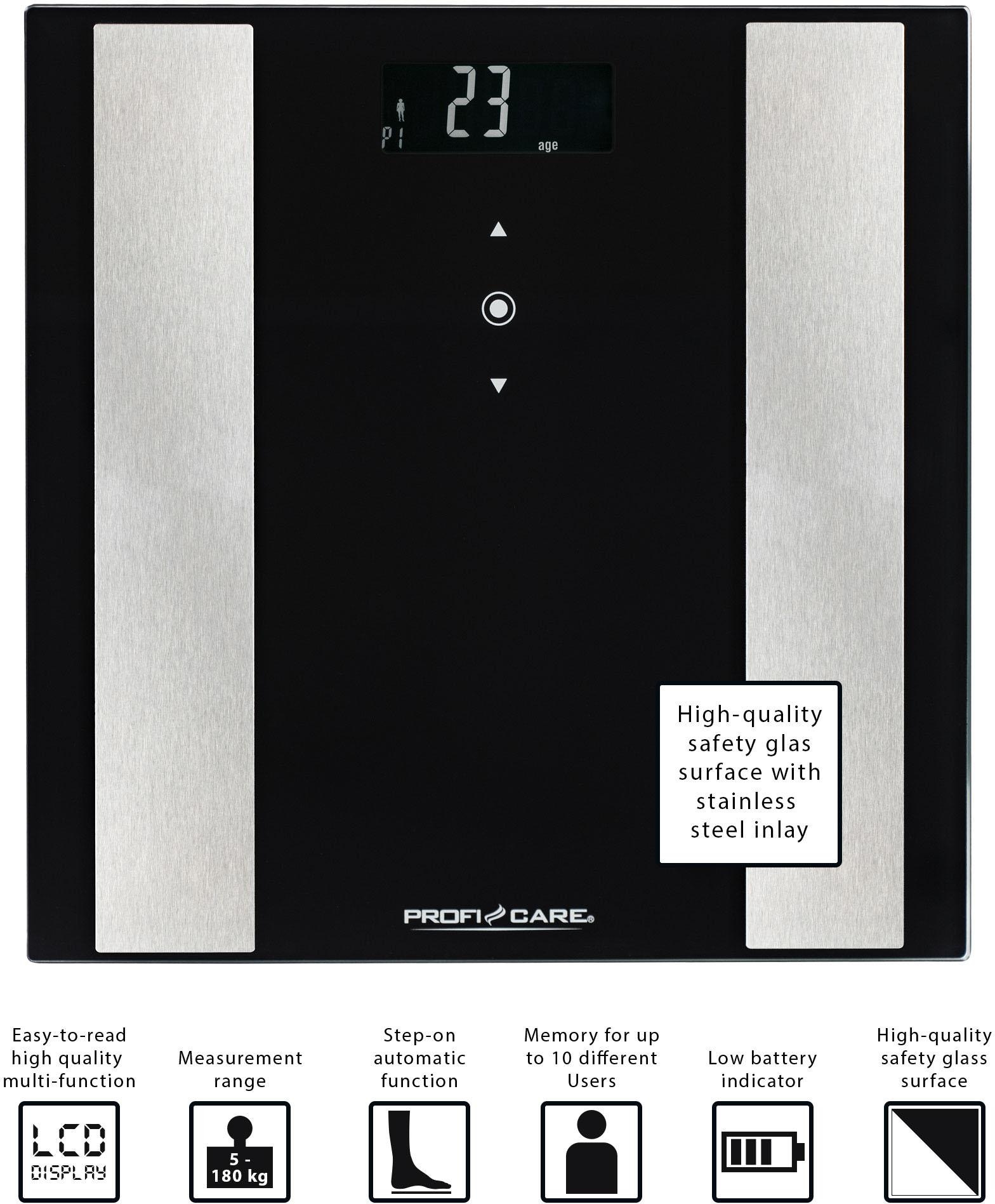 ProfiCare Körper-Analyse-Waage »PC-PW 3007 FA«, 8 in 1 Glas-Analyse-Waage in 2 Farben