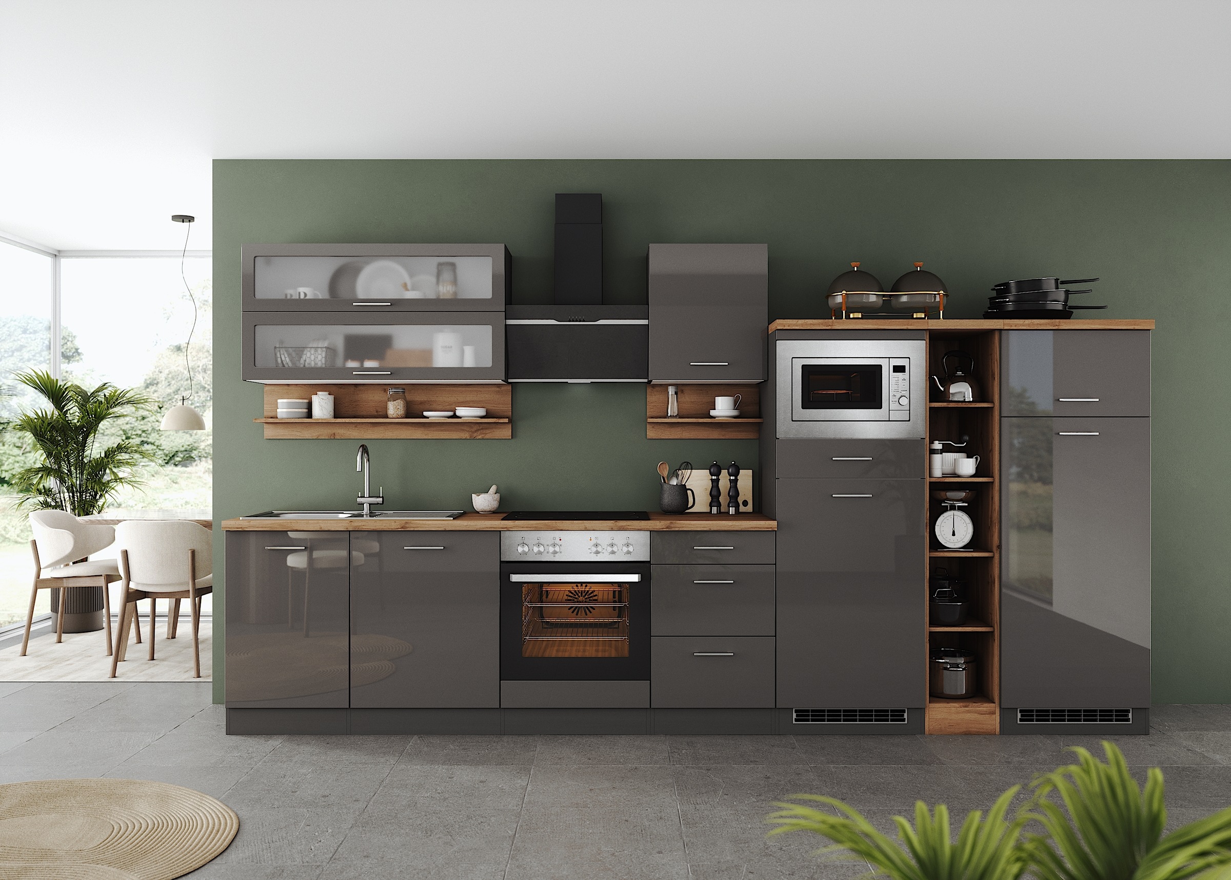 KOCHSTATION Küchenzeile »KS-Milan«, 370 cm breit, robuste Metallauszüge, vi günstig online kaufen