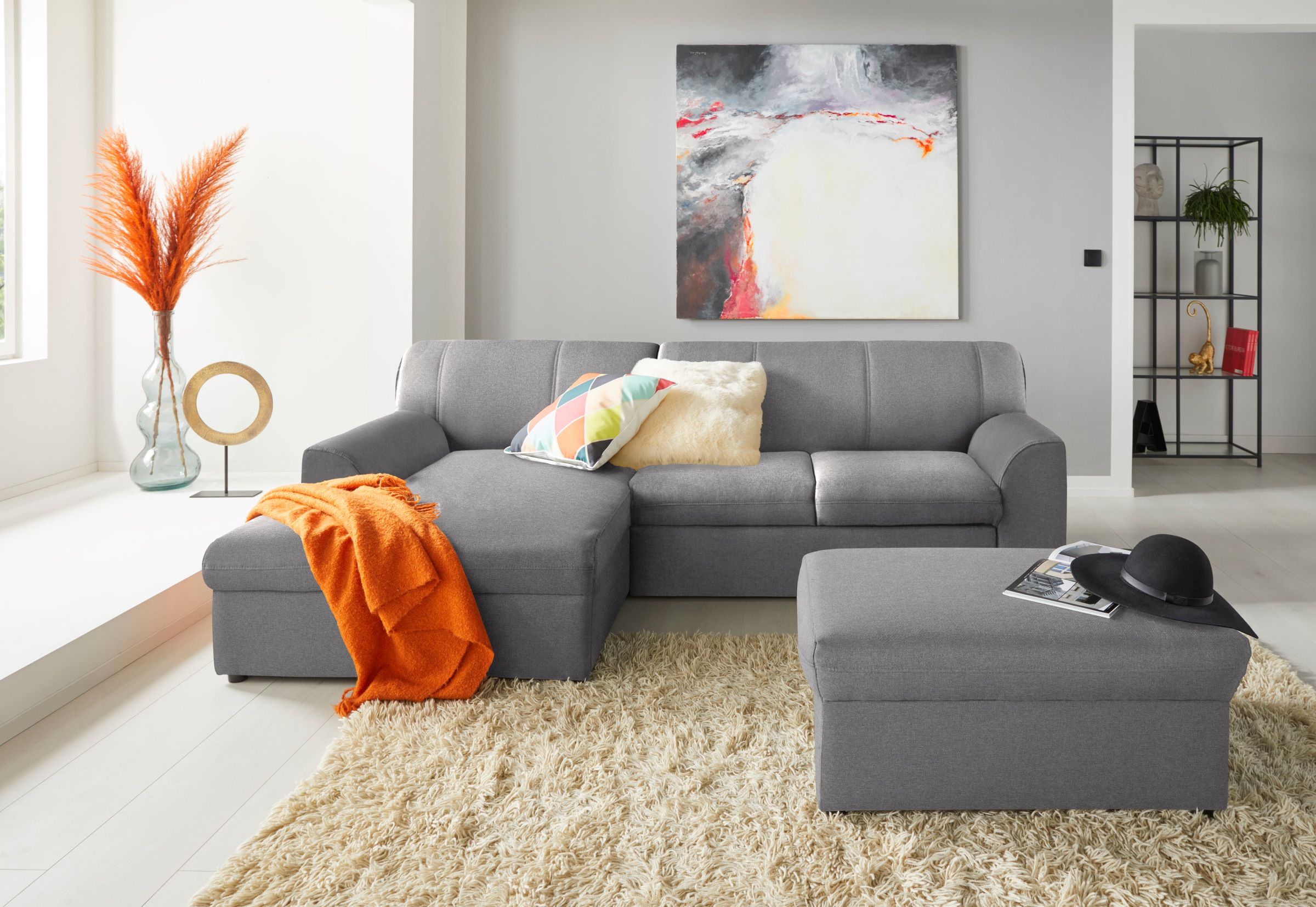 DOMO collection Ecksofa »Topper, elegant und zeitlos, kompaktes Stellmaß 245/155cm, L-Form«, mit Recamiere, wahlweise mit Schlaffunktion