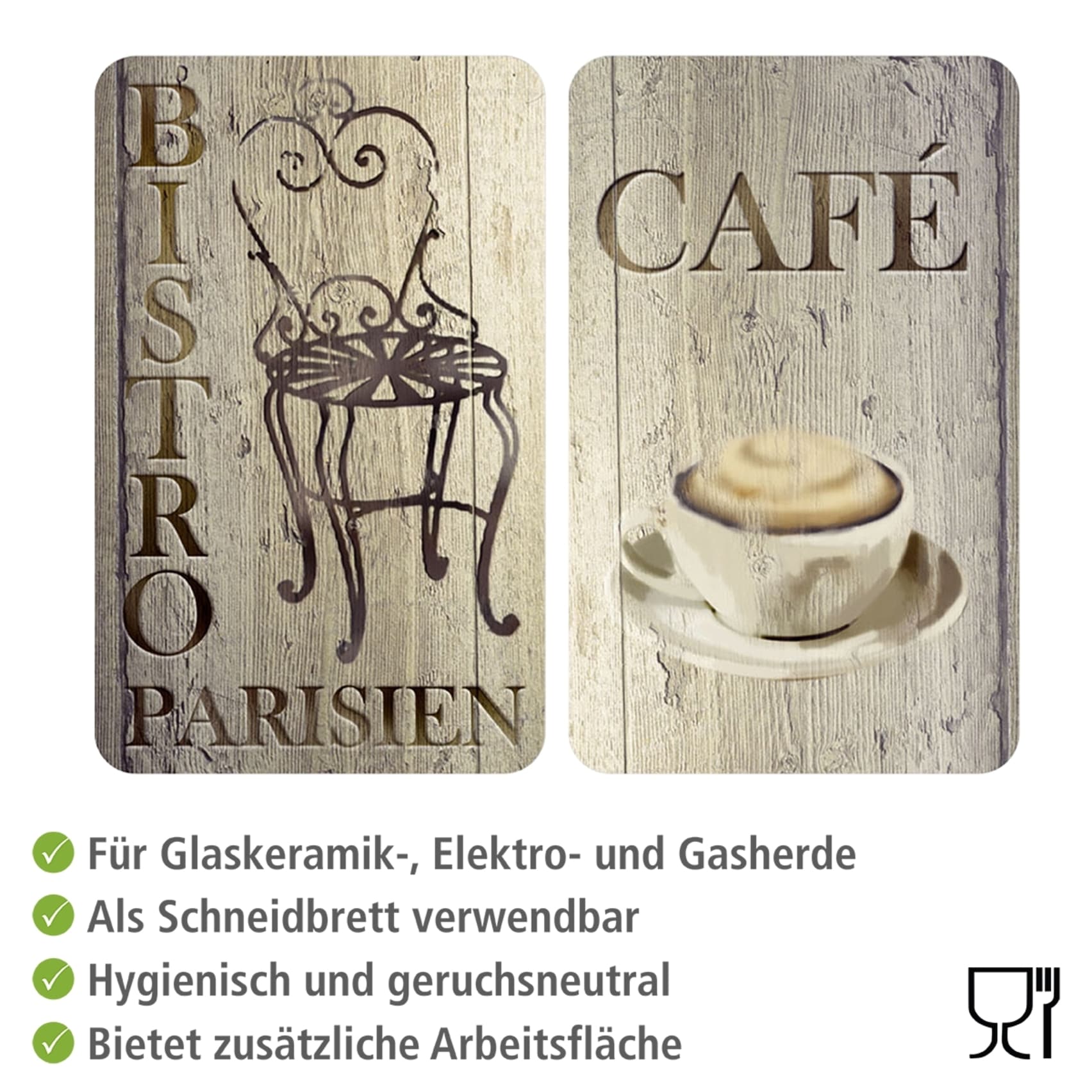 WENKO Herd-Abdeckplatte »Universal Modell Bistro«, (Set, 2 tlg.), Herdabdeckung für alle Herdarten, kratzfest, mit rutschfesten Füßen