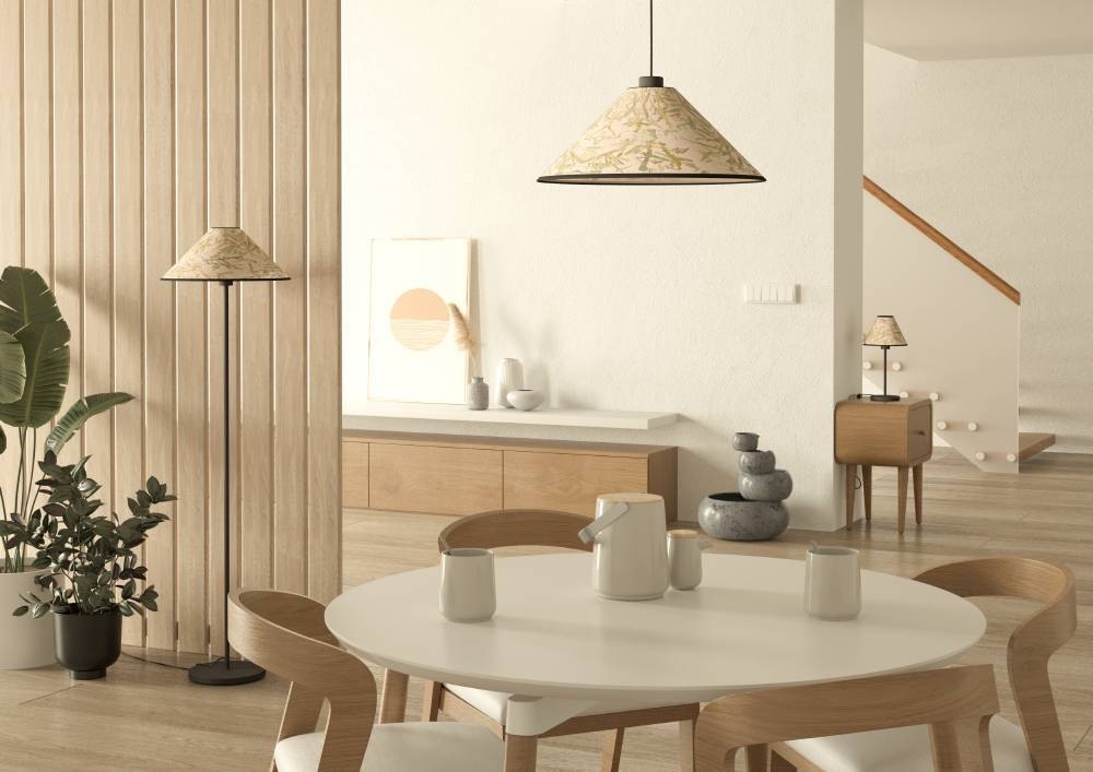 EGLO Stehlampe »OXPARK«, 1 flammig, Leuchtmittel E27 | ohne Leuchtmittel, Standleuchte, Stehleuchte, Textil mit Bambus-Blättern, Wohnzimmer