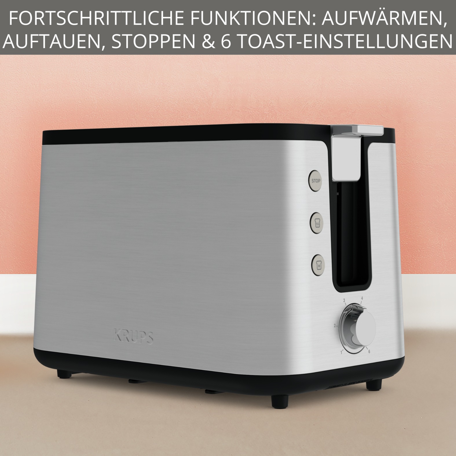 Krups Toaster »KH442D Control Line, 6 Bräunungsstufen, herausnehmbare Krümelschublade« 2 kurze Schlitze für 2 Scheiben 850 W 6 Stufen, erweiterte Funktionen, Hebefunktion, Krümelschublade