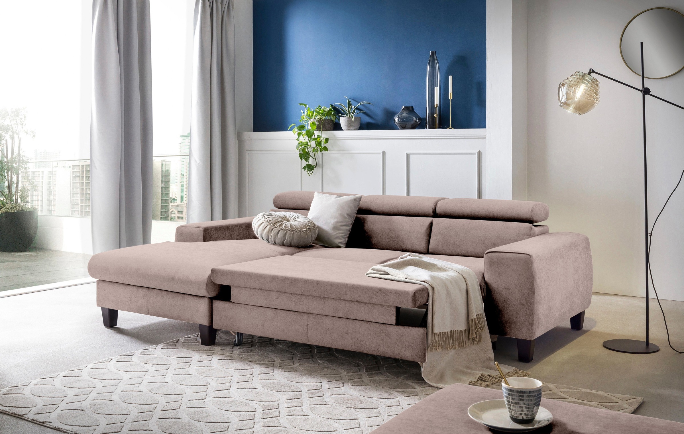 COTTA Polstergarnitur »Morven L-Form«, (Set), Set bestehend aus: Ecksofa mit Kopfteilverstellung & Hocker