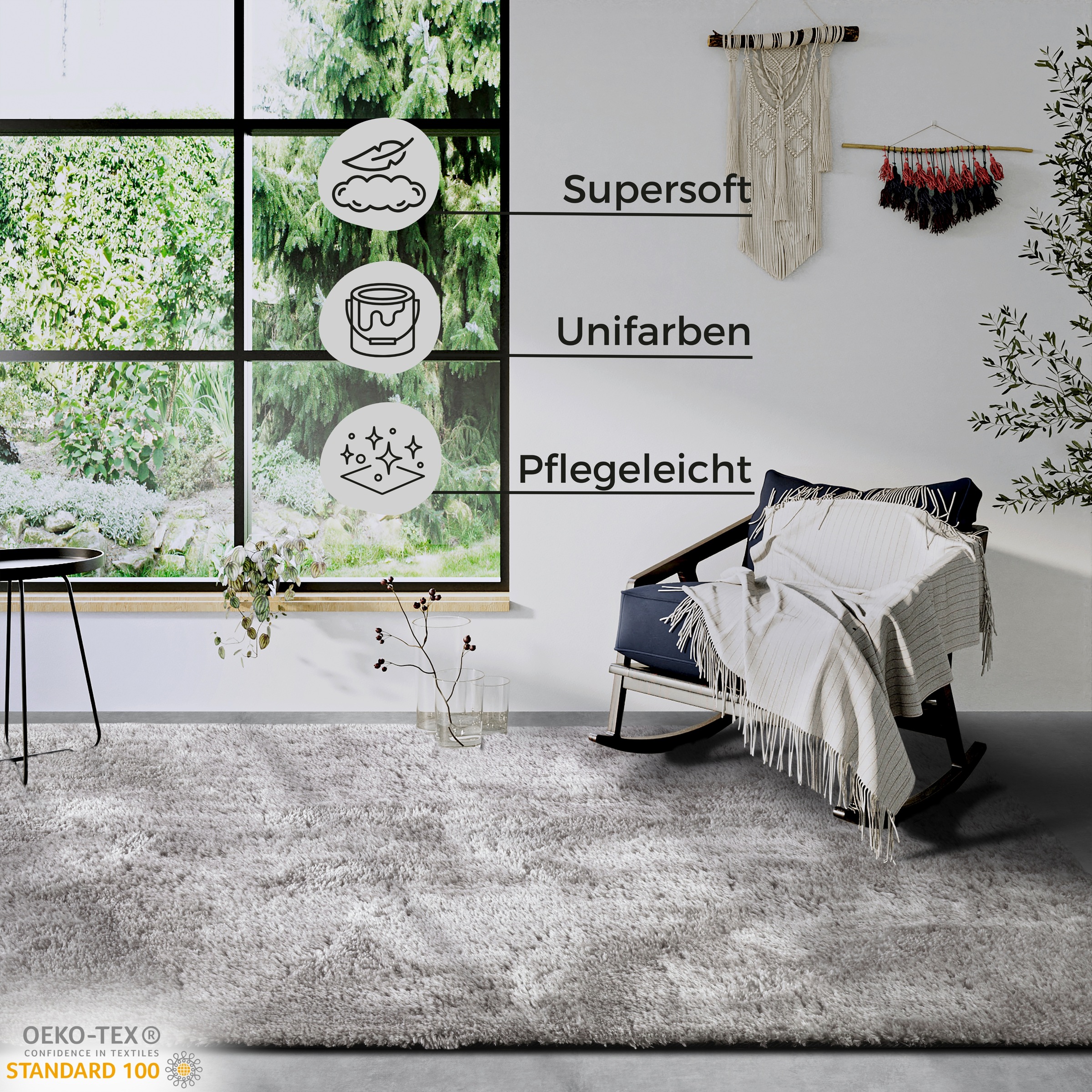 HANSE Home Hochflor-Teppich »Olaf«, rechteckig, 38 mm Höhe, Langflor, Shaggy, einfarbig, flauschig, weich, glänzend, modern, uni