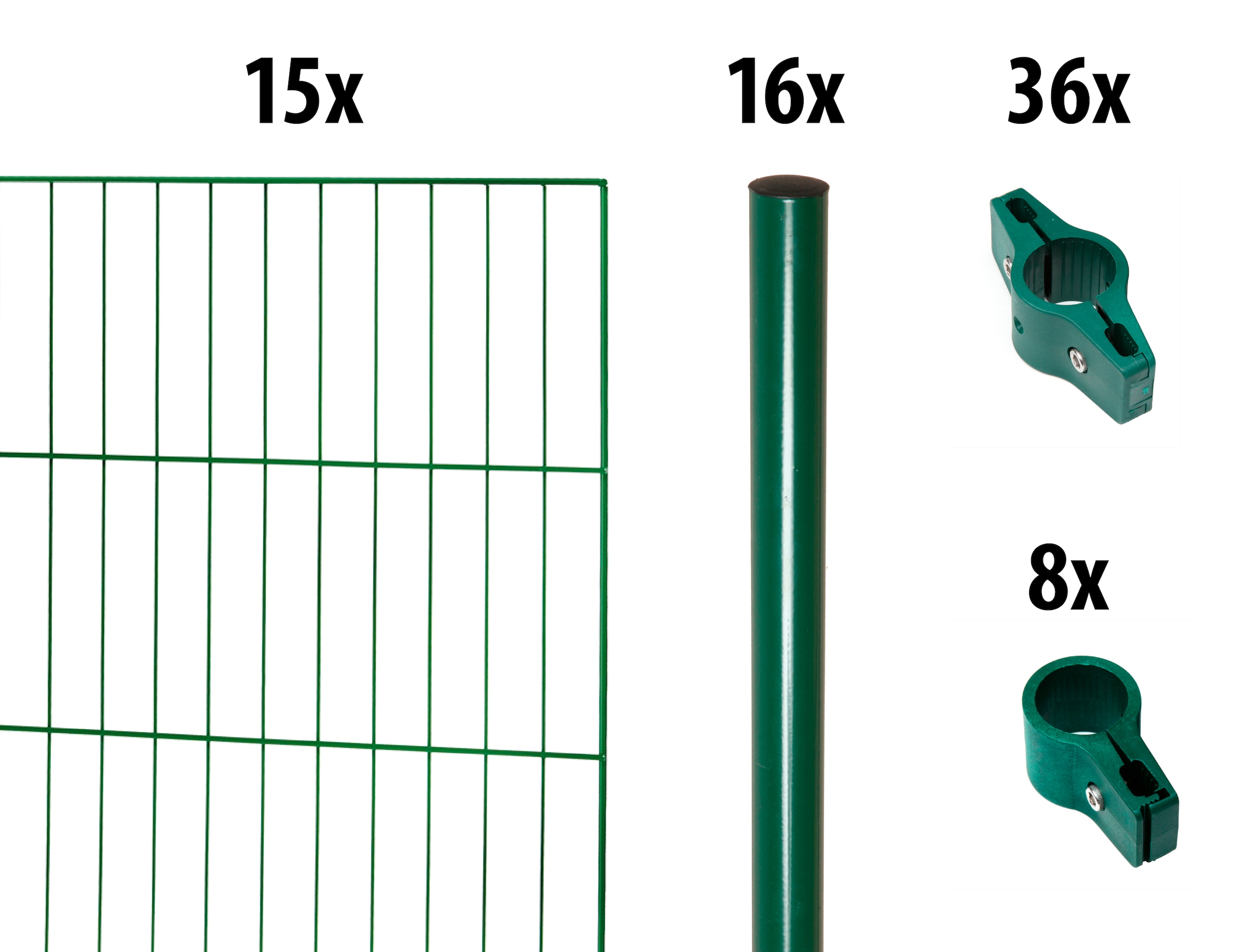 GARDEN 'N' MORE Einstabmattenzaun »mit Rundpfosten«, 15 Elemente für 30 m, LxH: 200 x 150 cm, mit 16 Pfosten