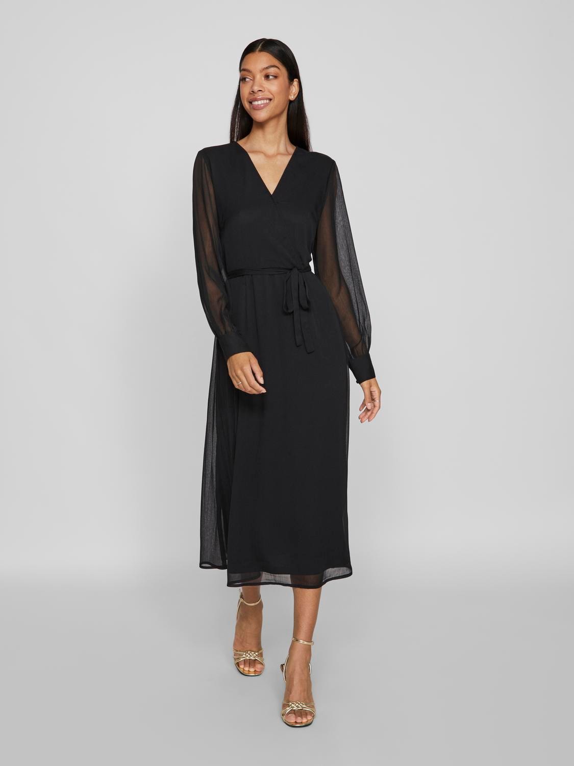 Vila Chiffonkleid »VIFALIA V-NECK L/S MIDI DRESS - NOOS«