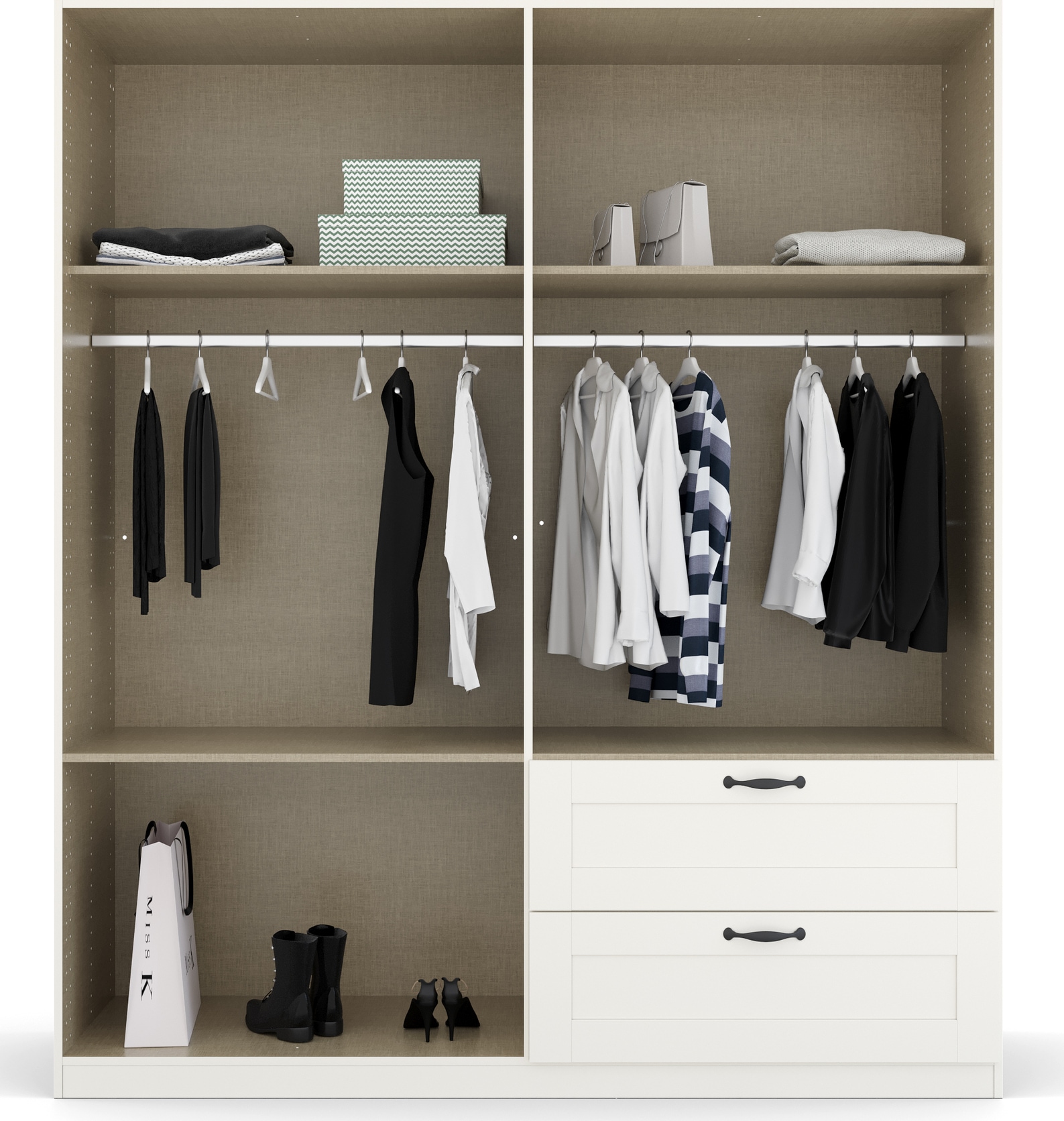 rauch Drehtürenschrank »Cottage by Quadra Spin«, in skandinavischem Landhausstil, mit Schubladen und Spiegel