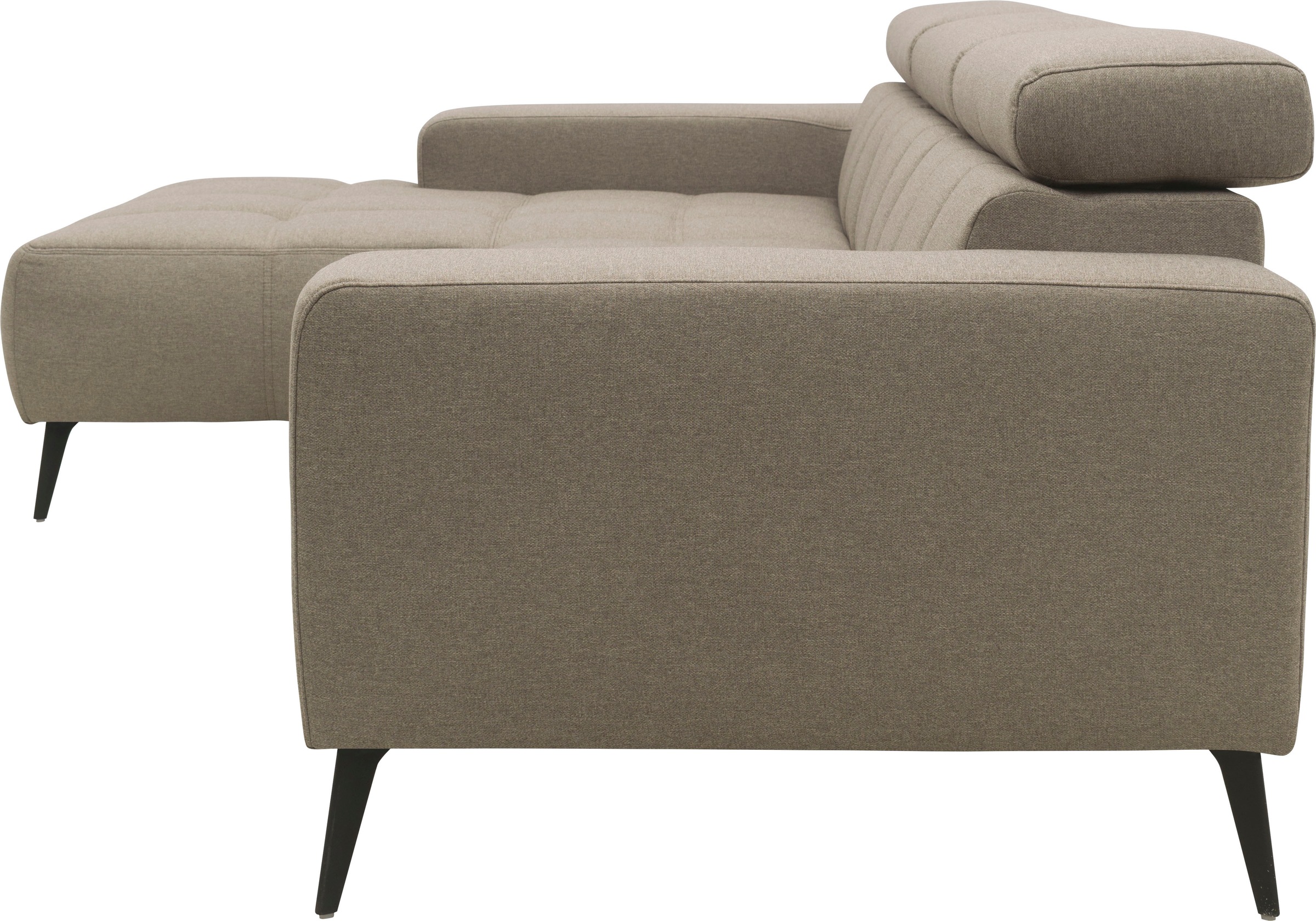 DOMO collection Ecksofa »Trento L-Form, mit Kufenfuß oder Einzelfuß«, wahlweise mit Kopfteilverstellung, Recamiere links/rechts bestellbar