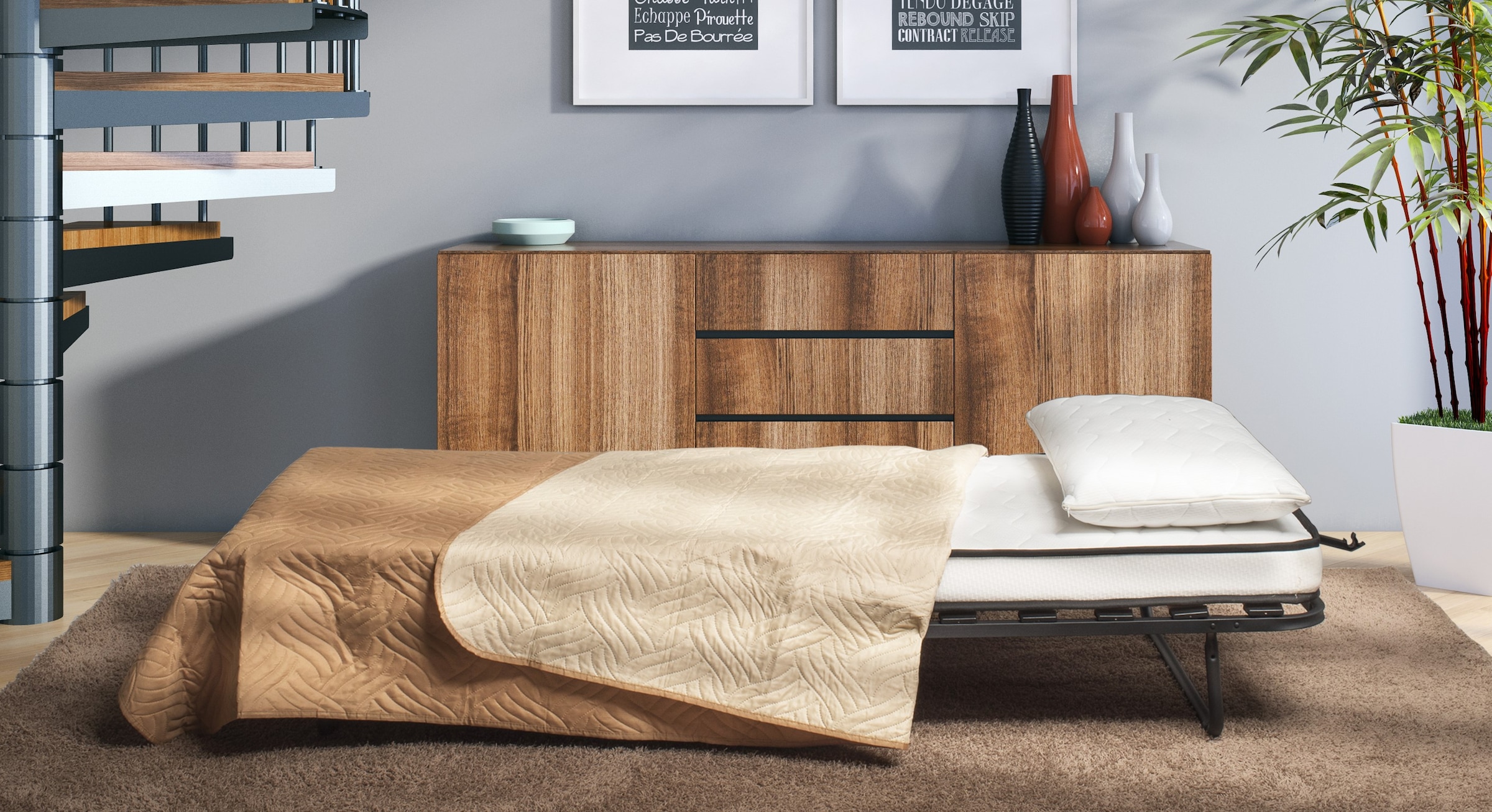 Gästebett »Lux«, inkl. memory-visko Kissen und Schaumstoffmatratze mit Kontrastnaht