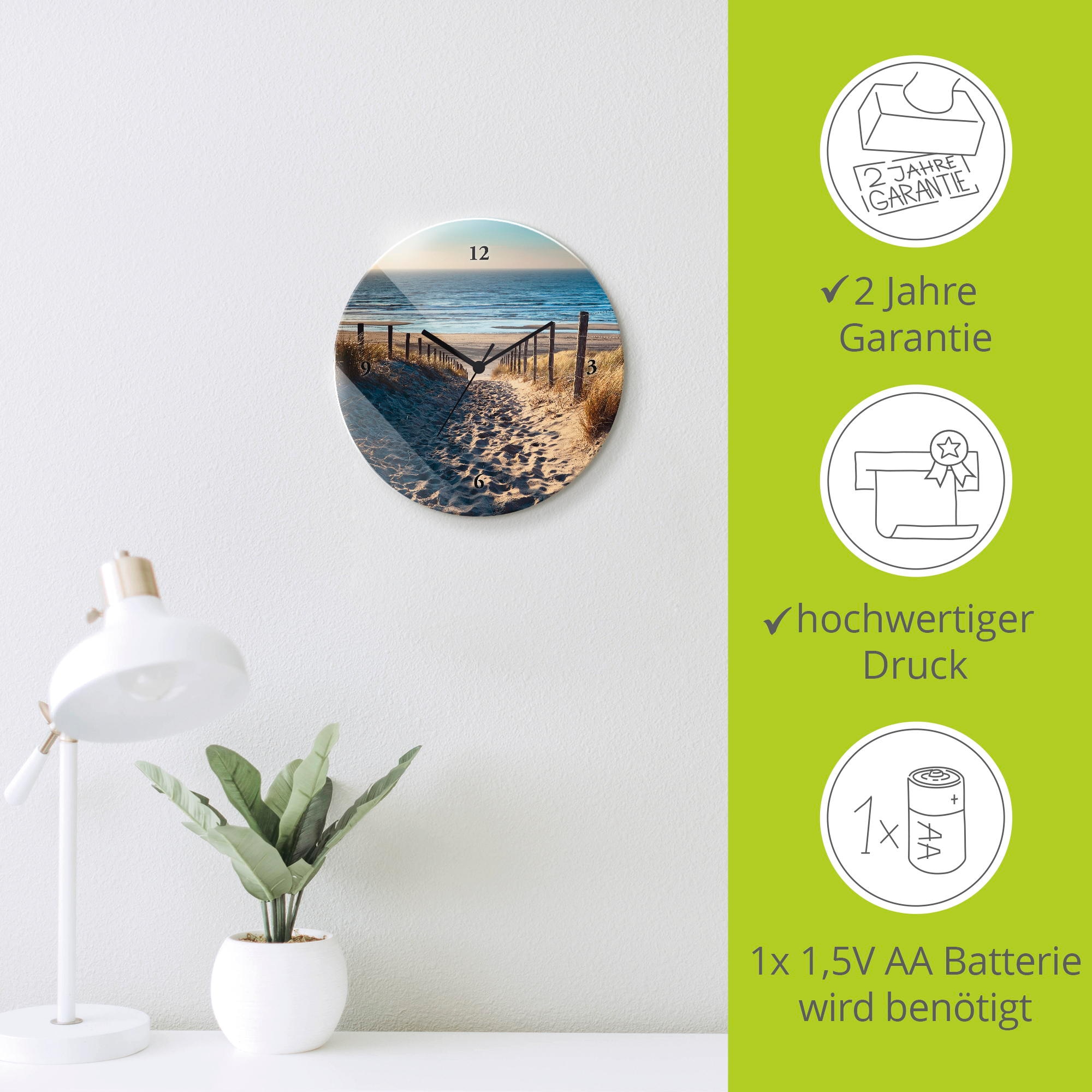 Artland Wanduhr »Weg zum Nordseestrand Sonnenuntergang« wahlweise mit Quarz- oder Funkuhrwerk, lautlos ohne Tickgeräusche