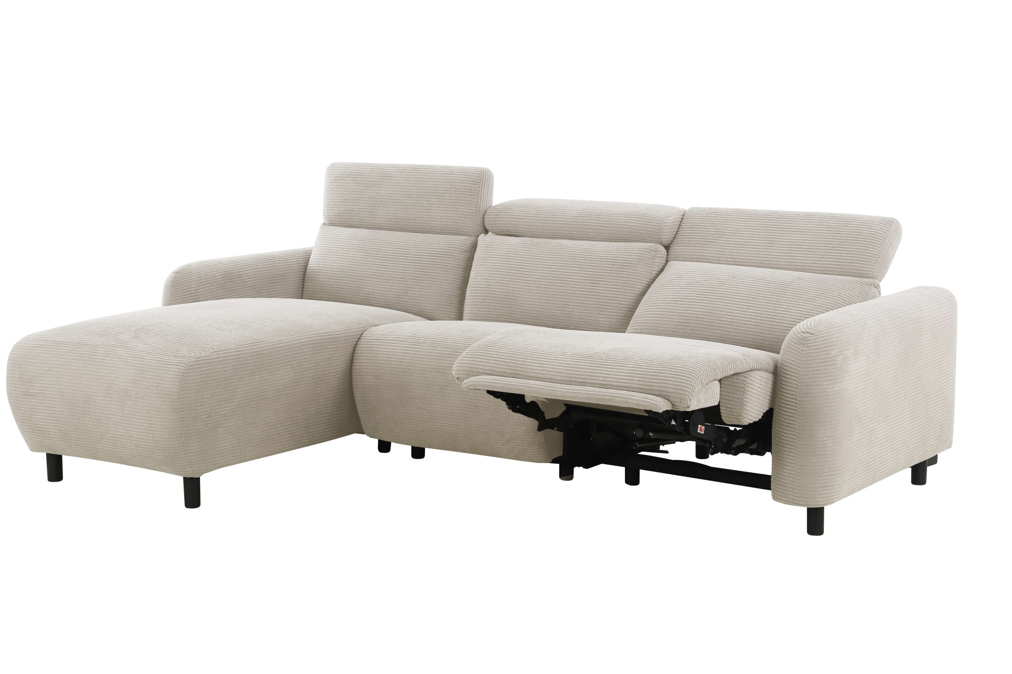Home affaire Ecksofa »SKAANE in Cord, L-Form, 274 cm, manuelle u. elektrische Funktion,«, rundes Design, Kopfteilverstellung, Federkernpolsterung
