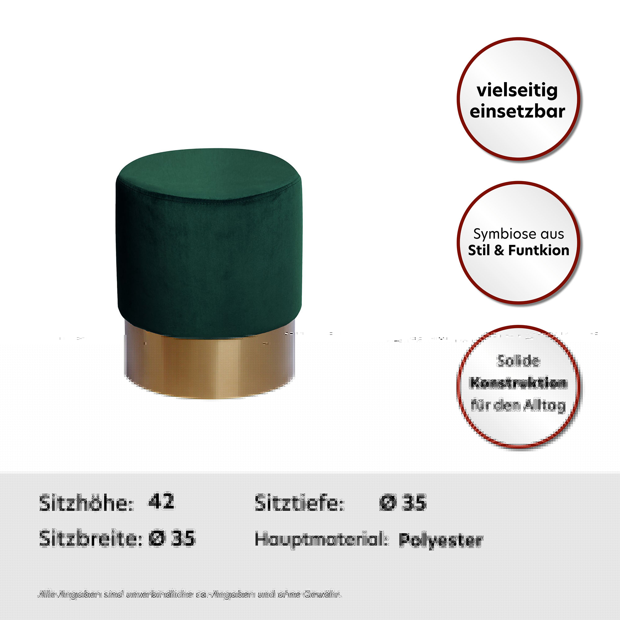 Kayoom Hocker »Nano 110, Hocker in stilvollem Design, runde Form, mit Fuß aus Metall« 1 Stk. tlg. Golz Akzente, mit pflegeleichtem Stoffbezug, runde Form