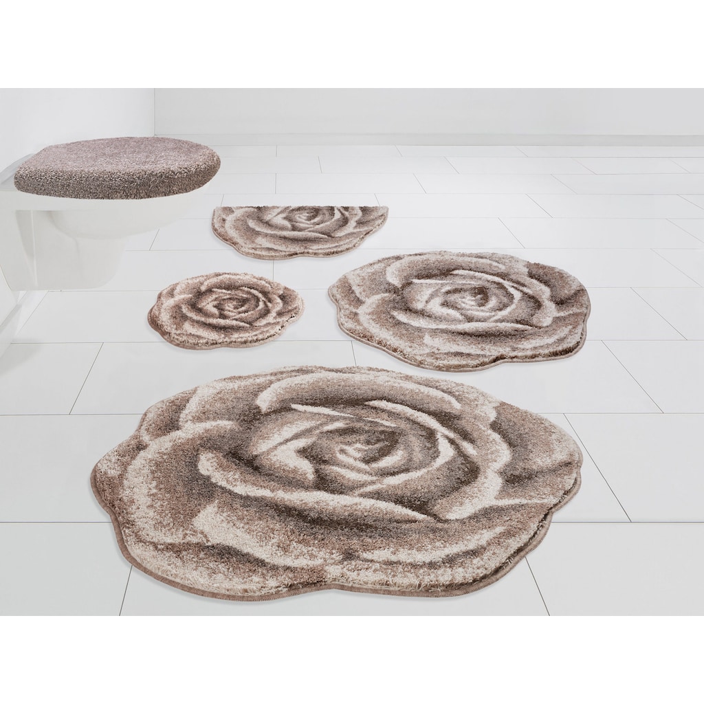Grund Badematte »Blossom«, Höhe 20 mm, rutschhemmend beschichtet, schnell trocknend, mit Rosen-Design, ausgefallene Form, Made in Europe