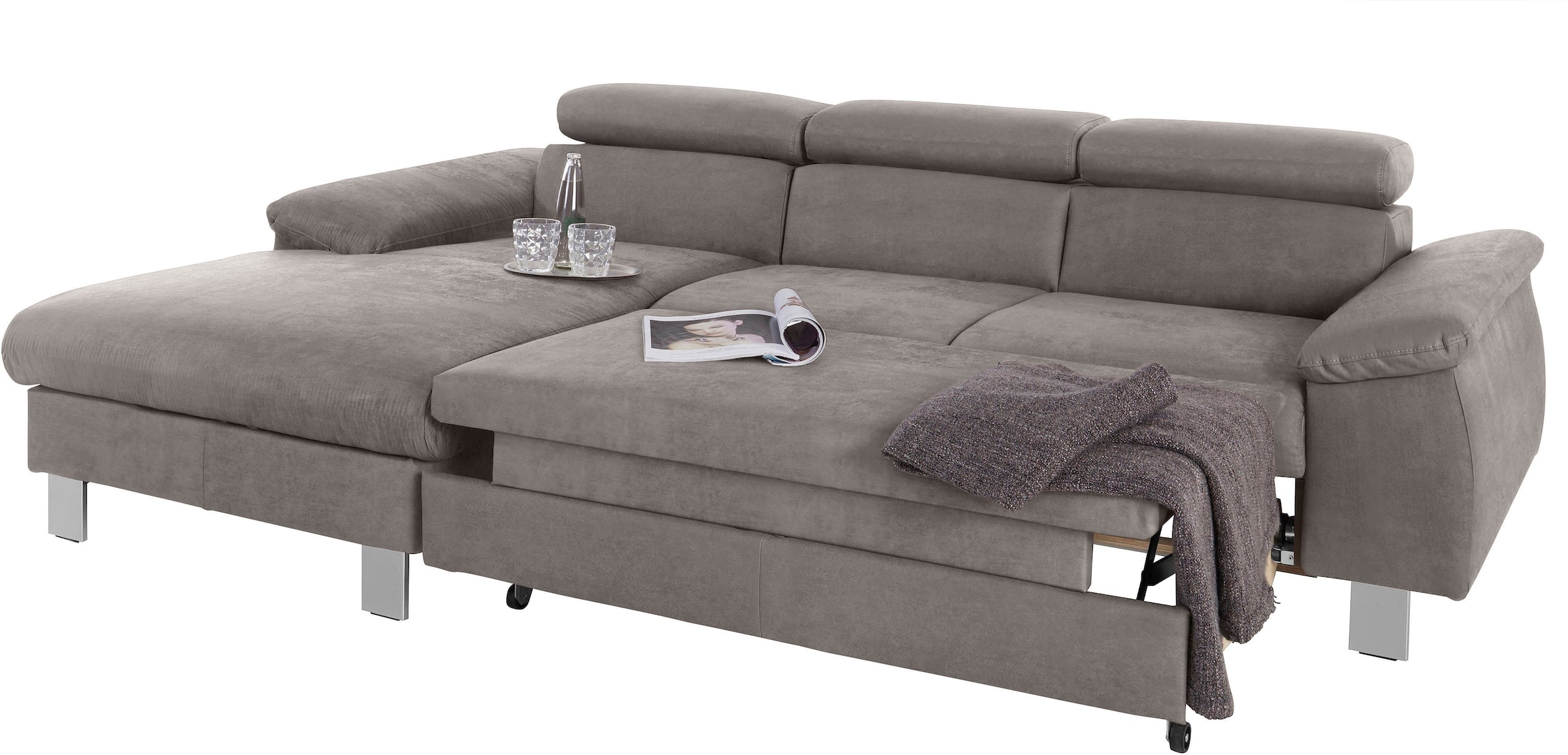 COTTA Polstergarnitur »Komaris L-Form«, (Set), Set bestehend aus: Ecksofa mit Kopfteilverstellung & Hocker