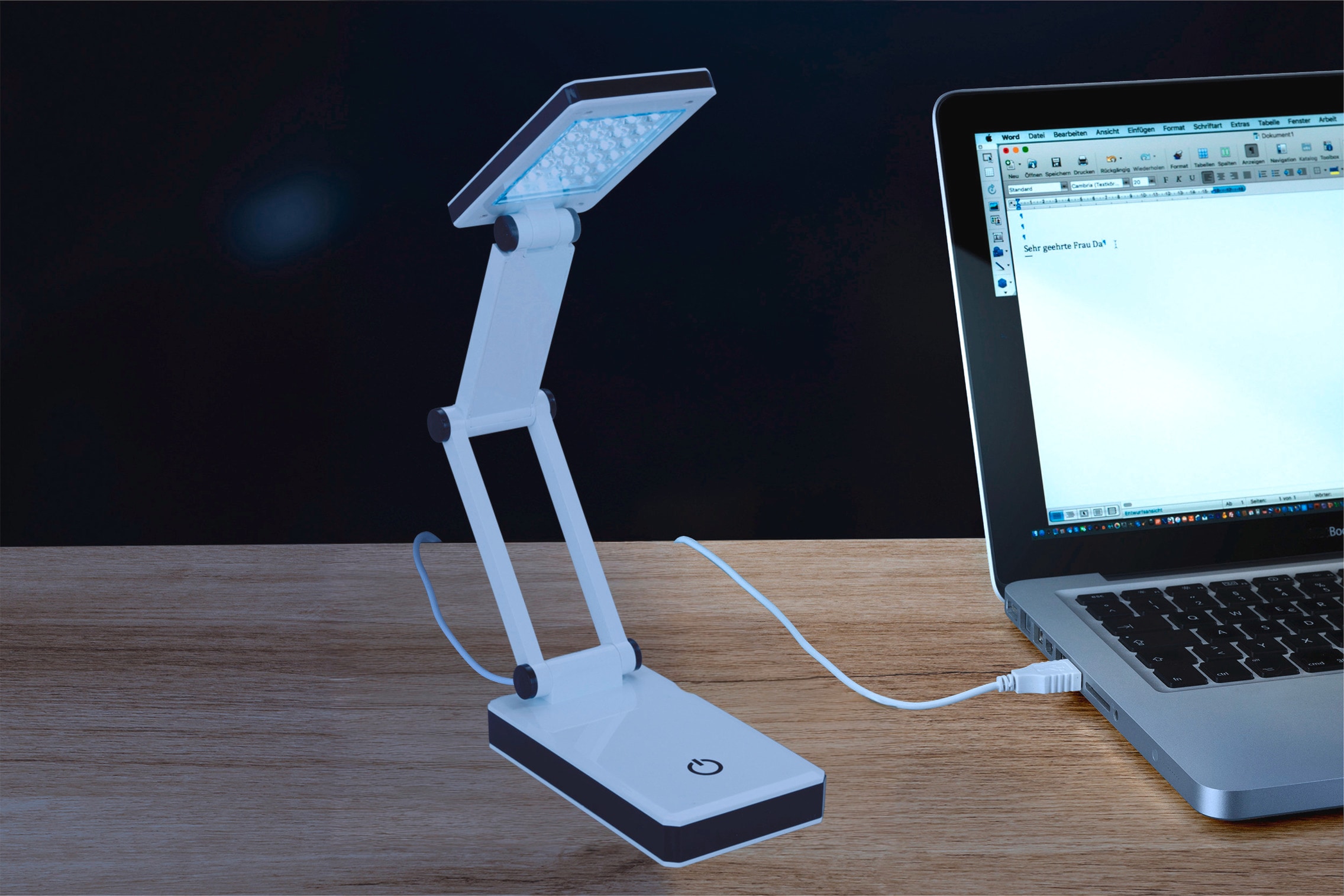 Maximex LED Schreibtischlampe »faltbar« LED-Modul 1 Stk. Neutralweiß LED Lampe, stufenlos verstellbar, USB-Port oder Batteriebetrieb