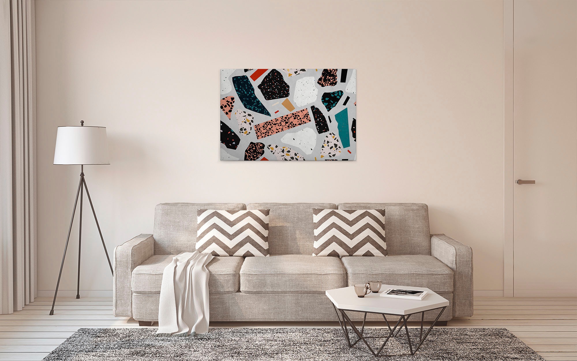 A.S. Création Leinwandbild »terrazzo«, Kunst-Abstrakt-Kinder, (1 St.), Keilrahmen Bild Abstrakt Bunt Grau Leinwand-Bild Wohnzimmer modern