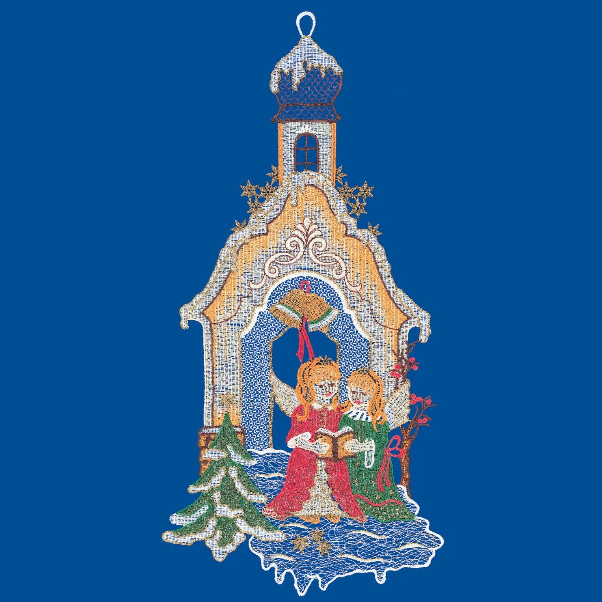 W. Reuter & Sohn - Plauener Spitze Fensterbild "Kapelle mit Engeln" Made in günstig online kaufen