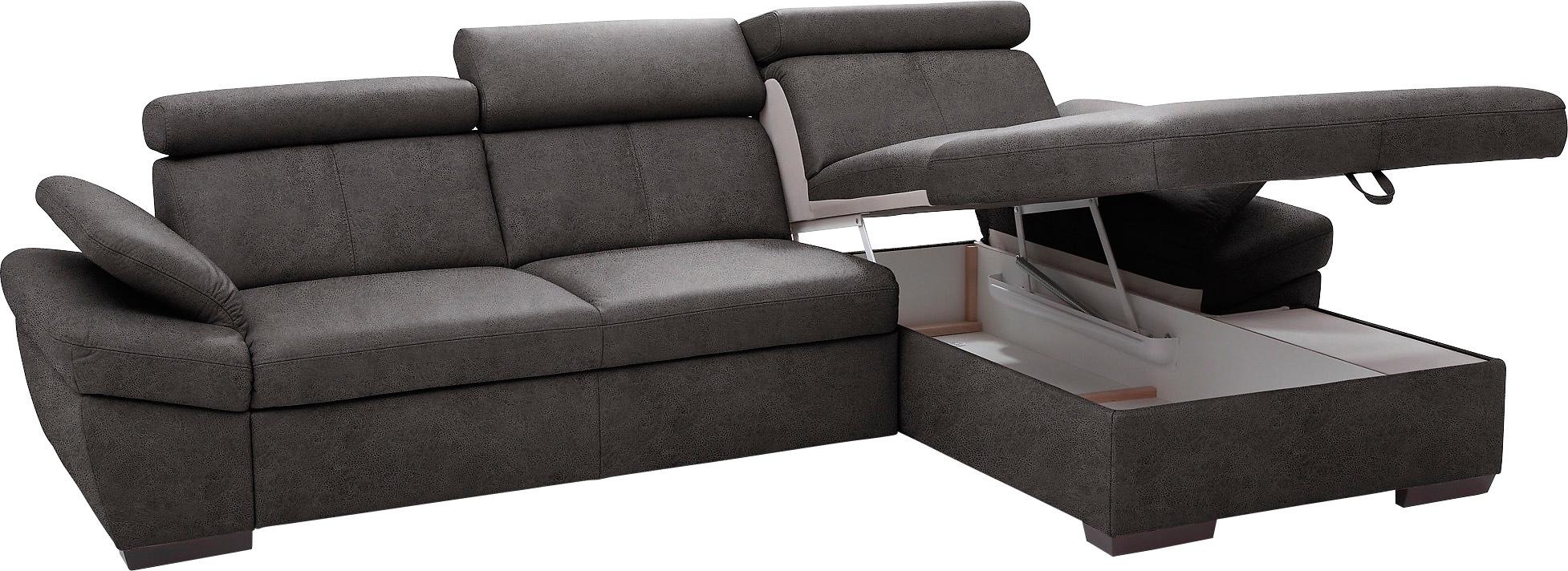 exxpo - sofa fashion Ecksofa »Salerno, klassisch modernes Funktionssofa, hoher Sitzkomfort, L-Form«, inkl. Kopf- und Armteilverstellung, wahlweise mit Bettfunktion