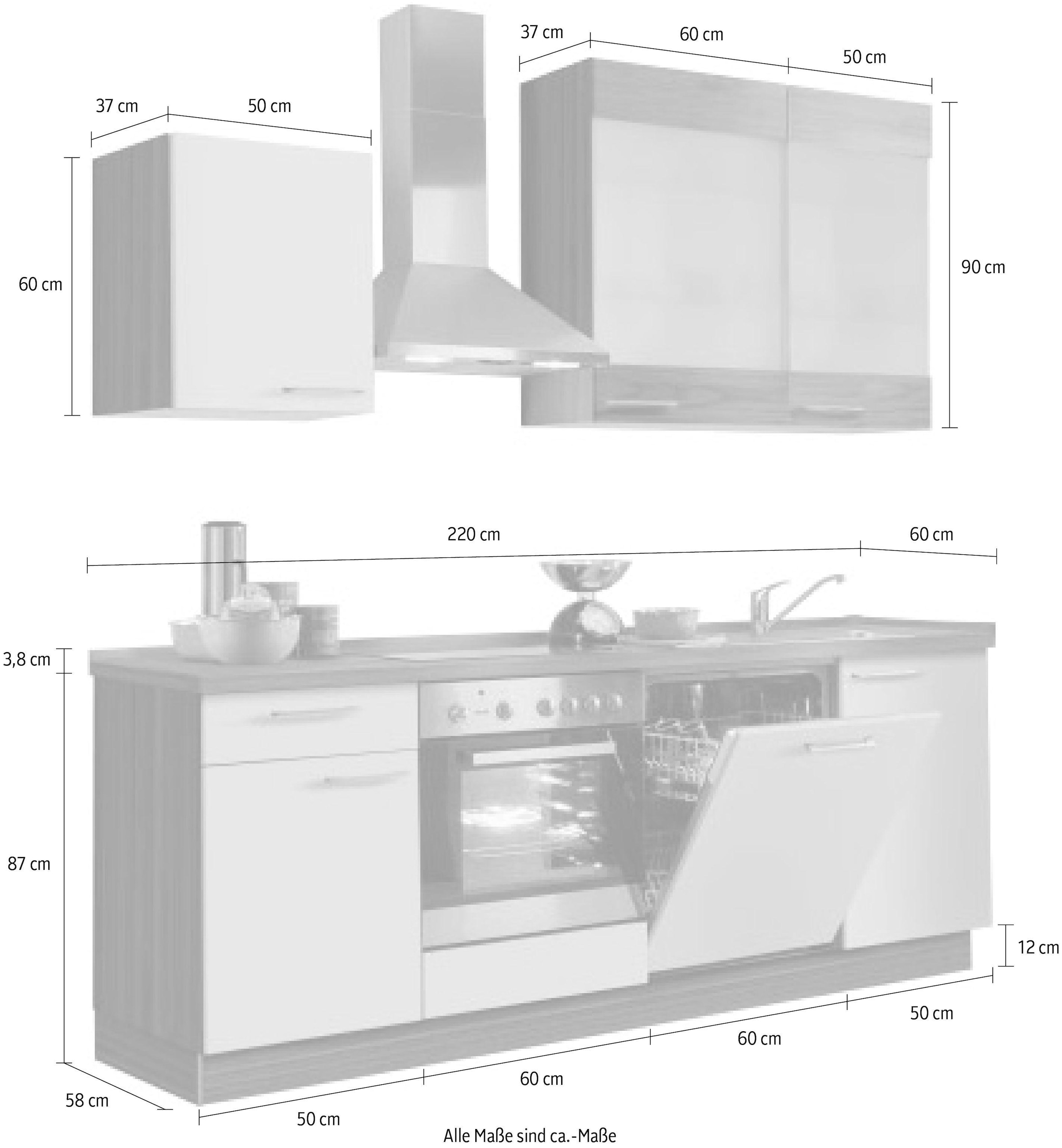 KOCHSTATION Küchenzeile »"KS-Trea", wahlw. mit E-Geräten & Geschirrspüler«, vormontiert, mit Vollauszug und Soft-Close-Funktion, Breite 220 cm