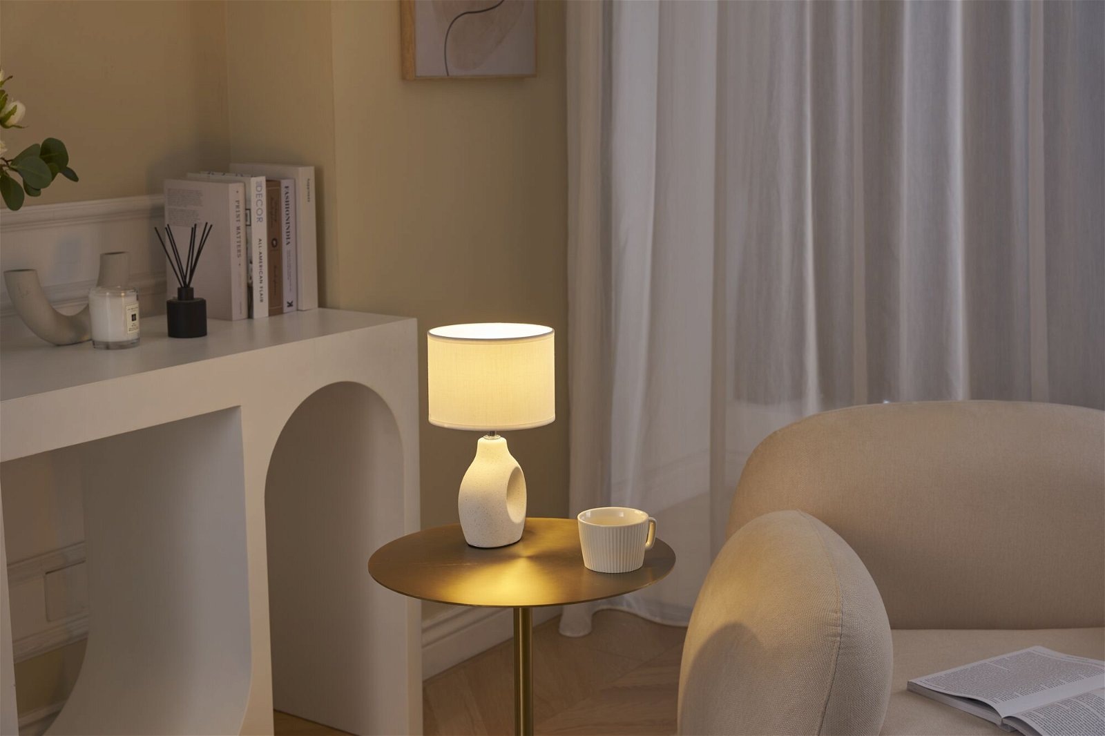 Pauleen Tischleuchte »Pure Crush max20W Weiß/Beige 230V Stoff/Keramik«, 1 flammig, Leuchtmittel E14 | ohne Leuchtmittel, E14