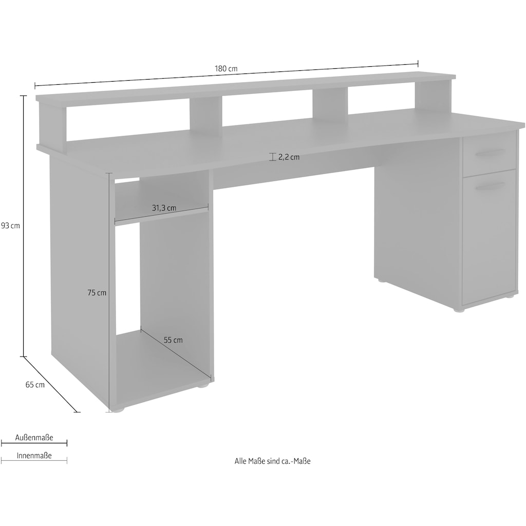 byLIVING Gamingtisch »Fantastic«, mit Aufsatz, Breite 180 cm