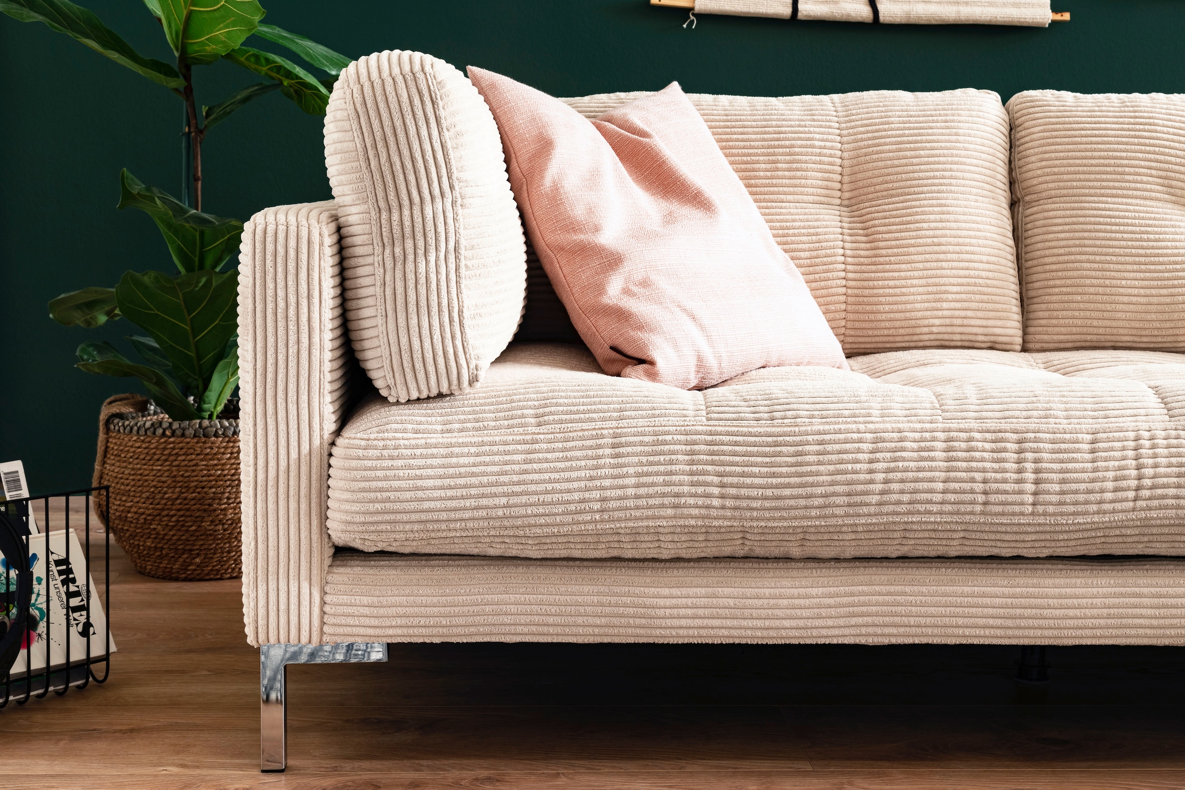 Trends by HG Ecksofa »Landau L-Form«, in Cord-Stoff mit Metallfuß