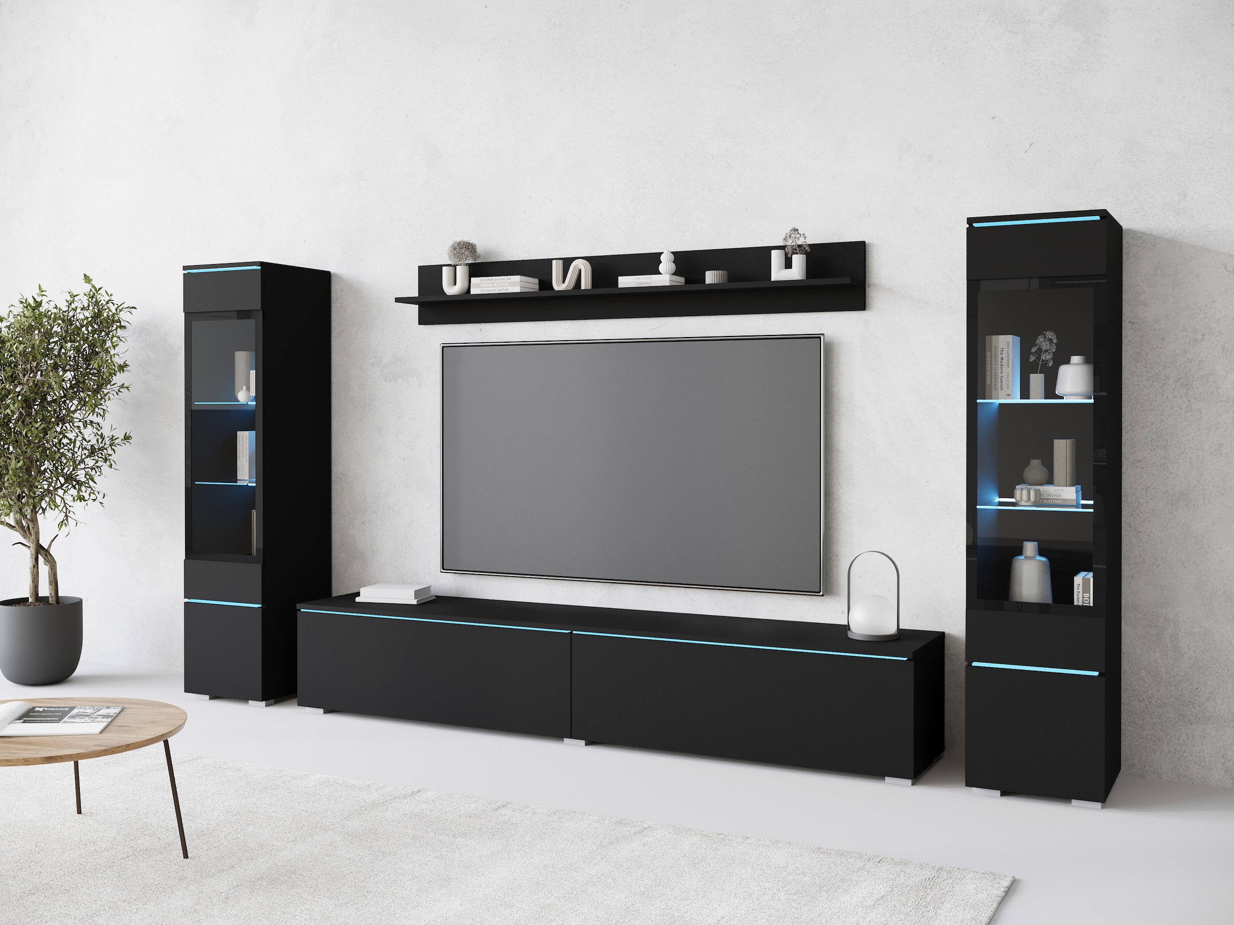 INOSIGN Wohnwand »VERA II, Vitrinen Türanschlag wechselbar«, (Komplett-Set, 4 St.), Vitrine mit Verglasung, stehend und hängend, inklusive Beleuchtung