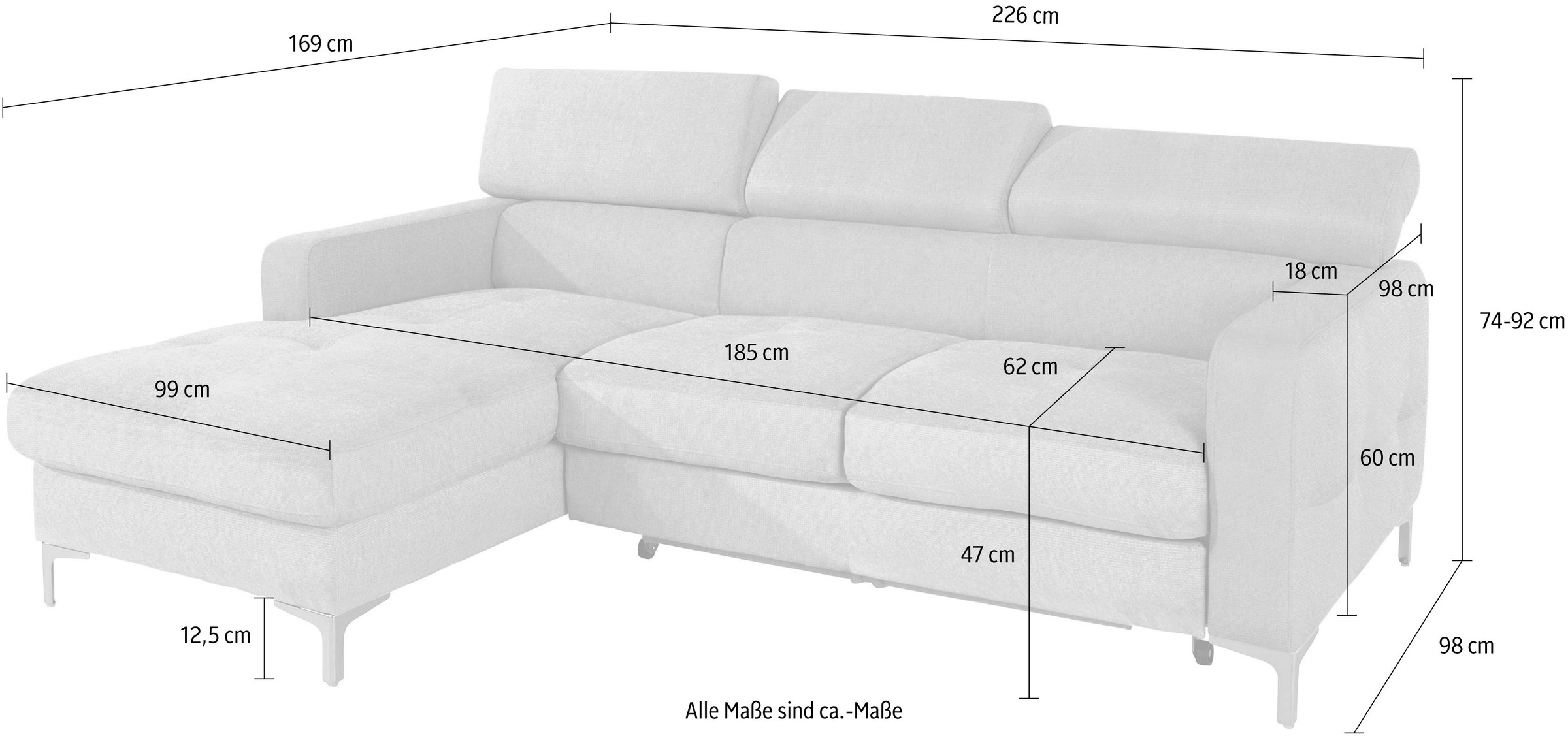 COTTA Ecksofa »Sammy L-Form« mit Kopfteilverstellung, wahlweise mit Schlaffunktion & Bettkasten