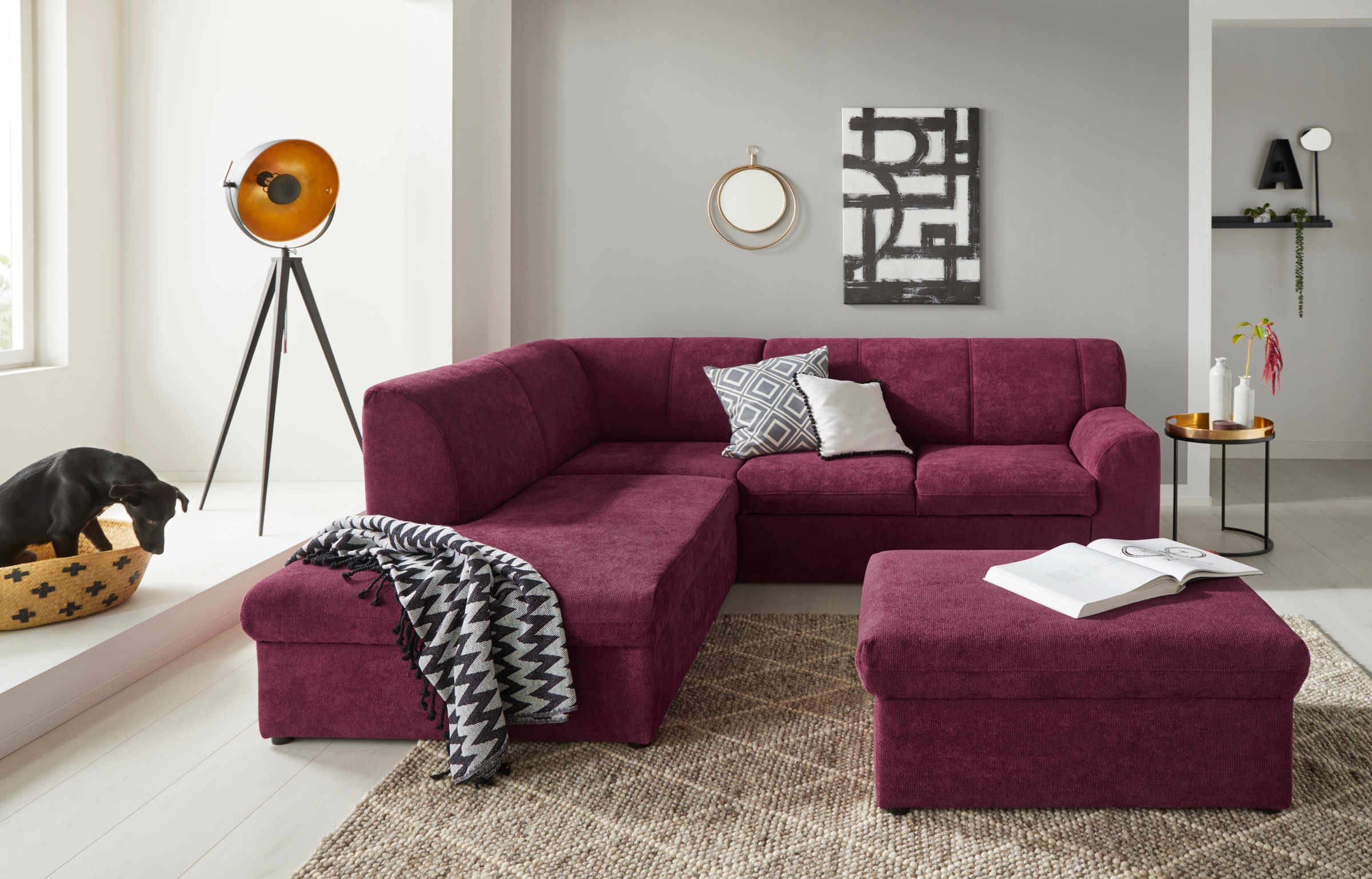 DOMO collection Ecksofa »Topper zeitlos elegant, kompakte Stellmaße, OTTOs Choice, L-Form«, mit Ottomane, wahlweise mit Schlaffunktion