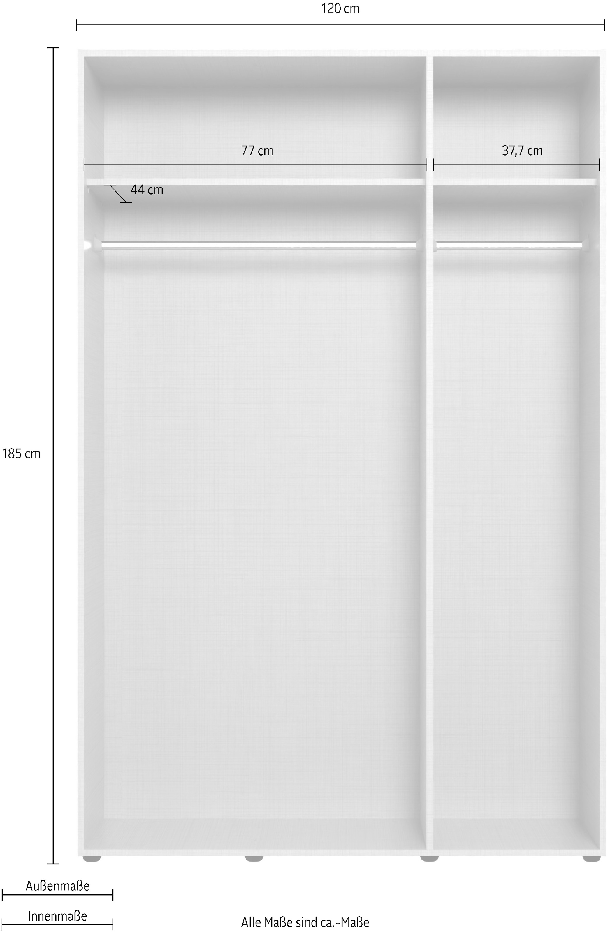 Wimex Kleiderschrank »Mugano, in 5 Breiten und 2 Höhen, Made in Germany«, (in Basic oder Premium Ausstattung mit 2 weiteren Einlegeböden), mit langen Griffstangen aus Metall, wahlweise mit oder ohne Spiegel