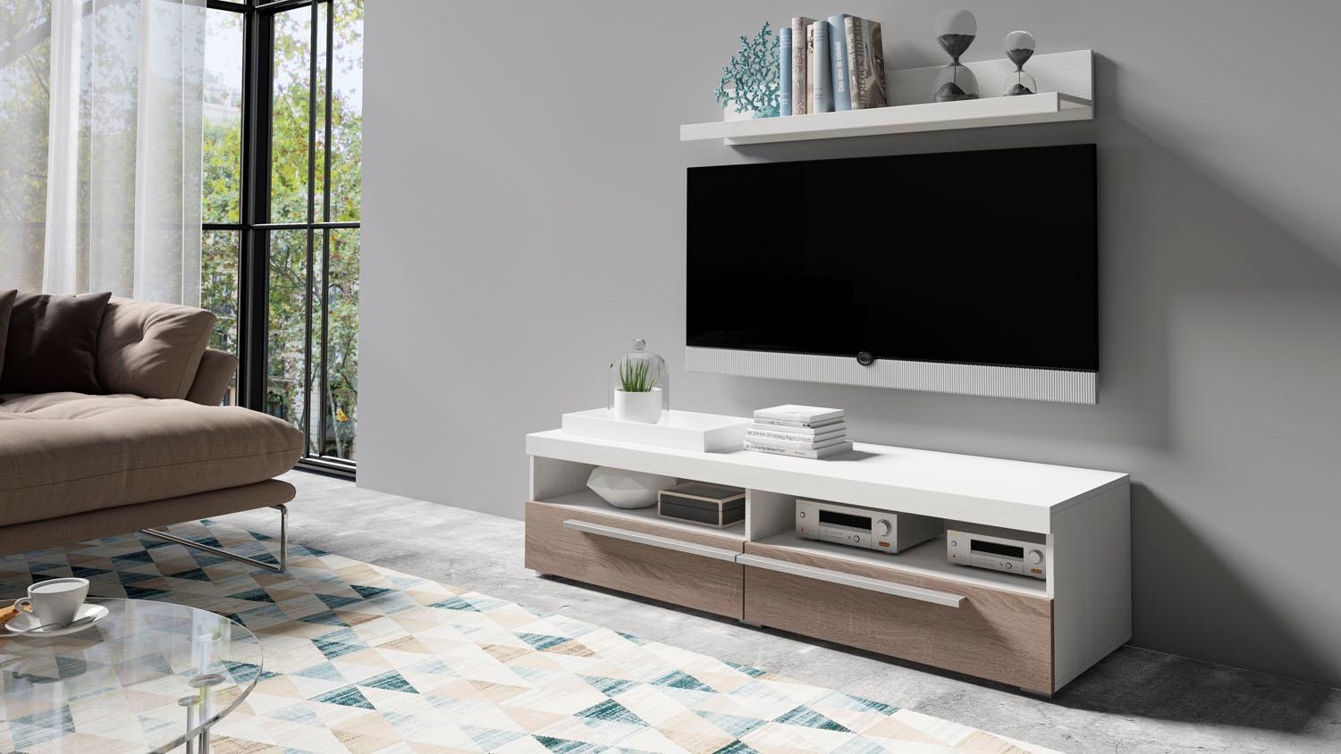 INOSIGN Lowboard »Roger,Breite 140 cm, stilvolle TV-Kommode, inclusive Wandboard«, TV-Schrank mit viel Stauraum, TV-Board, 2 Klappen