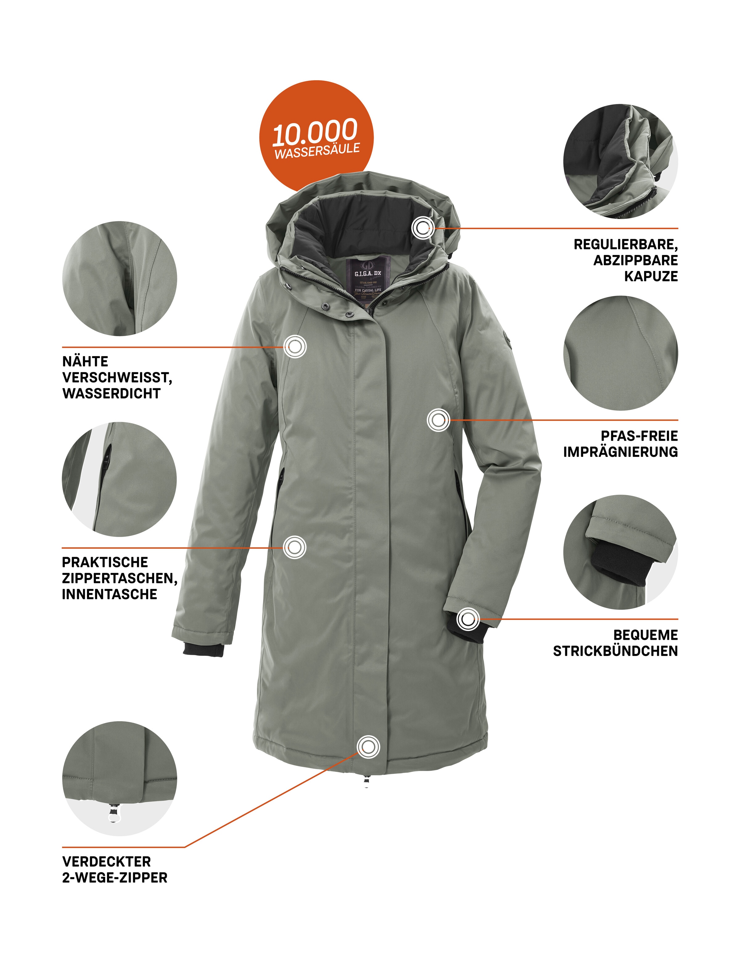 G.I.G.A. DX by killtec Parka »GW 93 WMN PRK«, wasserdicht, atmungsaktiv, 2-Wege-Reißverschluss