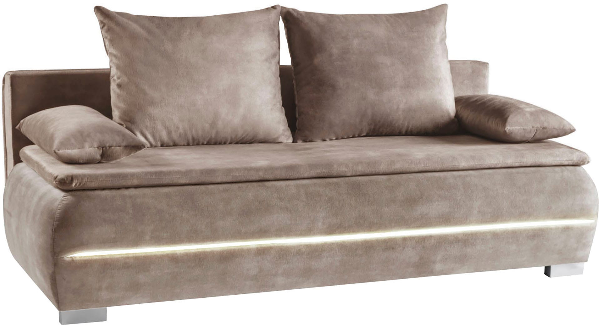 WERK2 Schlafsofa »Tekla 206 cm LED modern, Liegefläche 200/140cm, Wellenunterfederung« Veloursstoff, Schlaffunktion, Bettkasten, LED-Beleuchtung