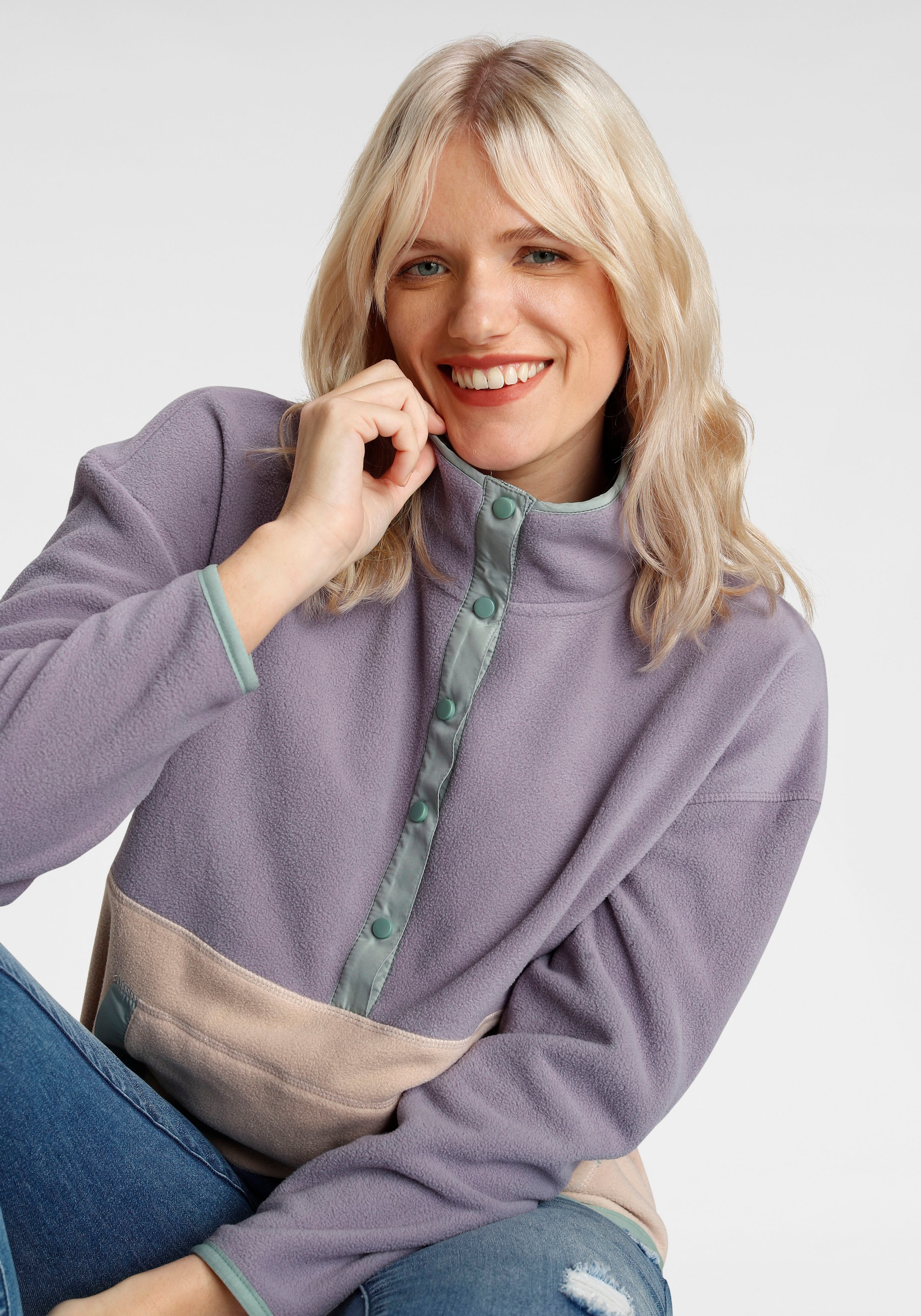 Polarino Fleecepullover, mit Colourblocking-Optik, mit Kängurutasche, aus Fleecestoff