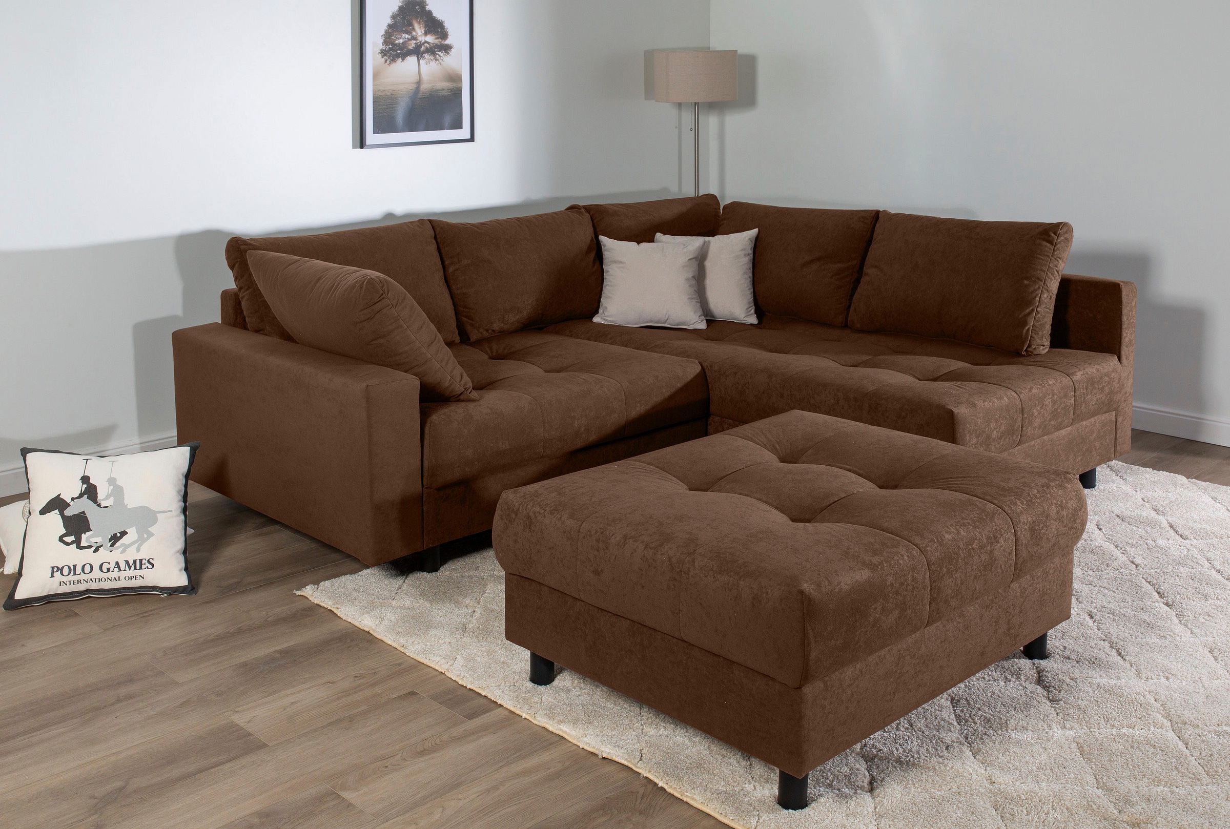COLLECTION AB Ecksofa »Toni L-Form, B: 215 cm« mit Hocker & 2 Zierkissen, F günstig online kaufen