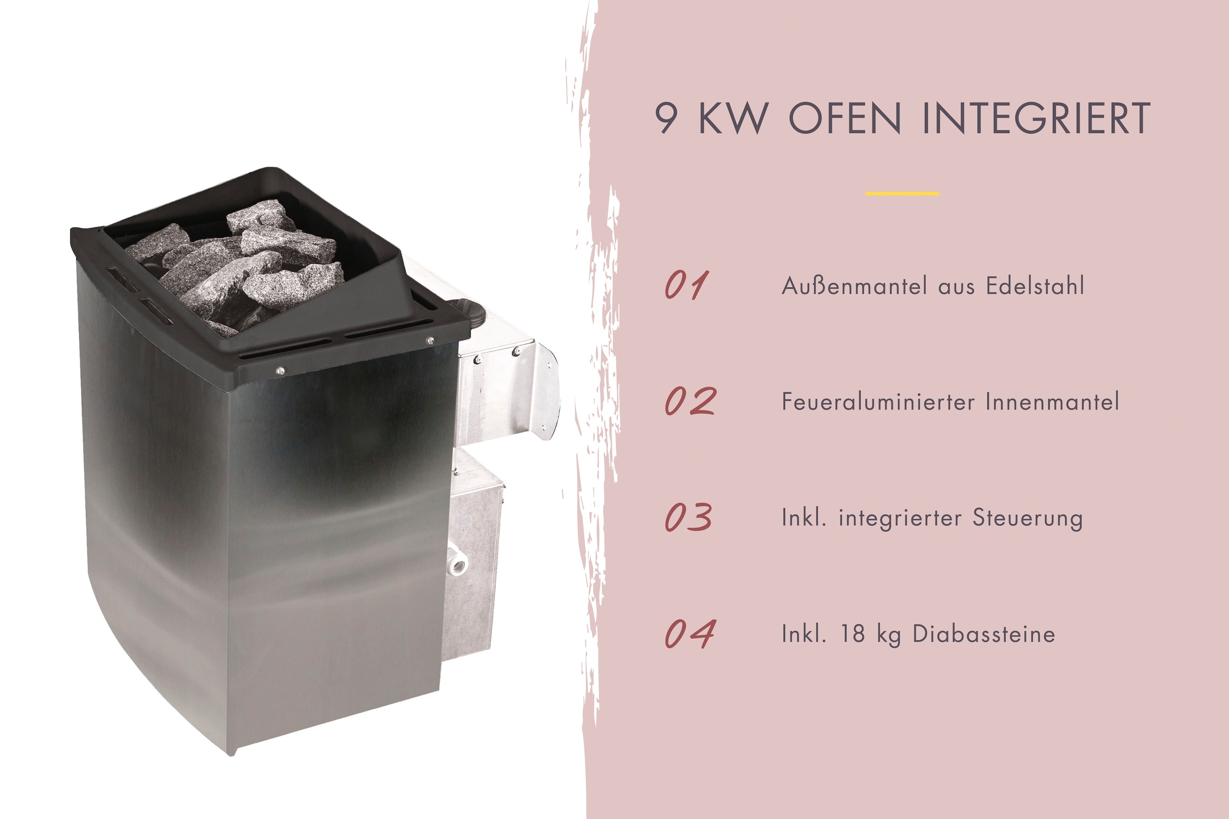 Karibu Sauna »Amada«, 9-kW-Ofen mit integrierter Steuerung