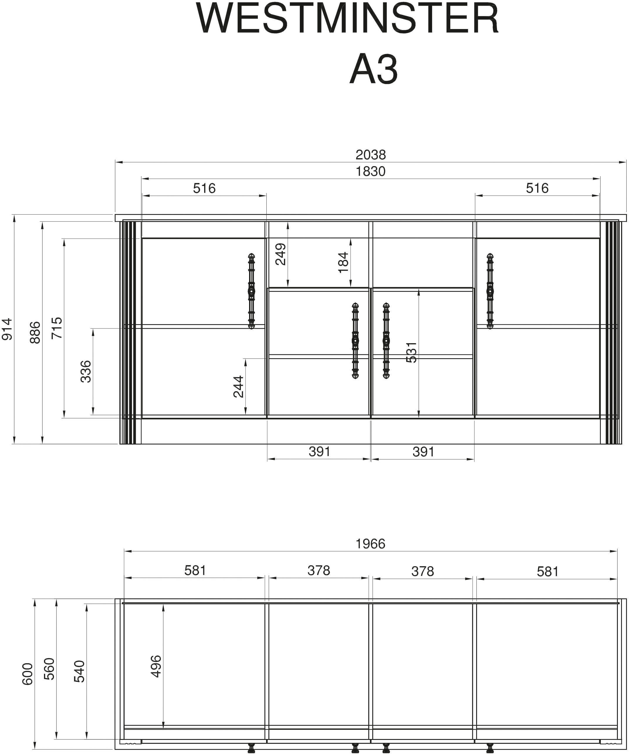 KOCHSTATION Küche »KS-Westminster«, Breite 366 cm, ohne E-Geräte