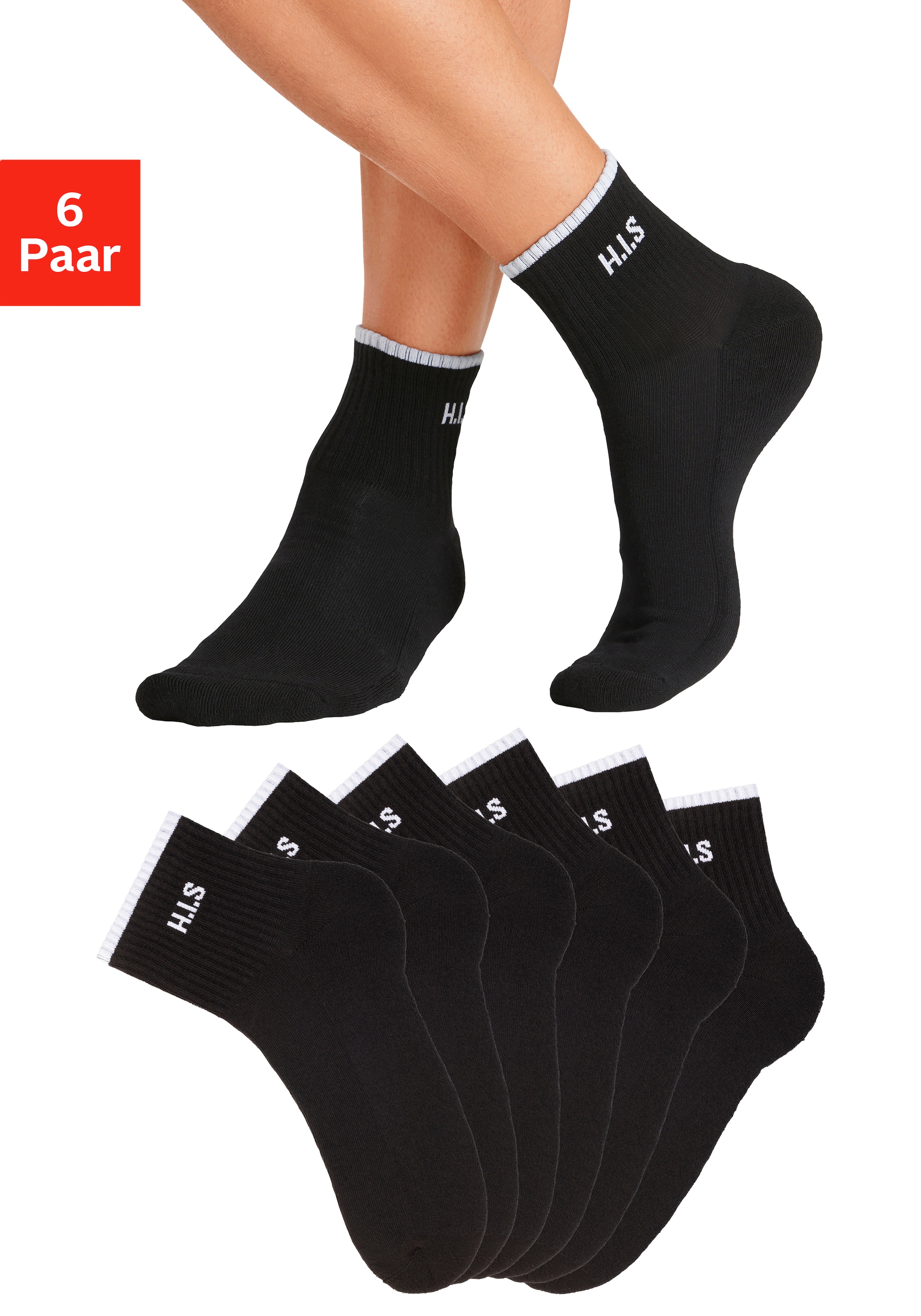 H.I.S Sportsocken, (Packung, 6 Paar), Kurzsocken mit Frottee & verstärkten Belastungszonen