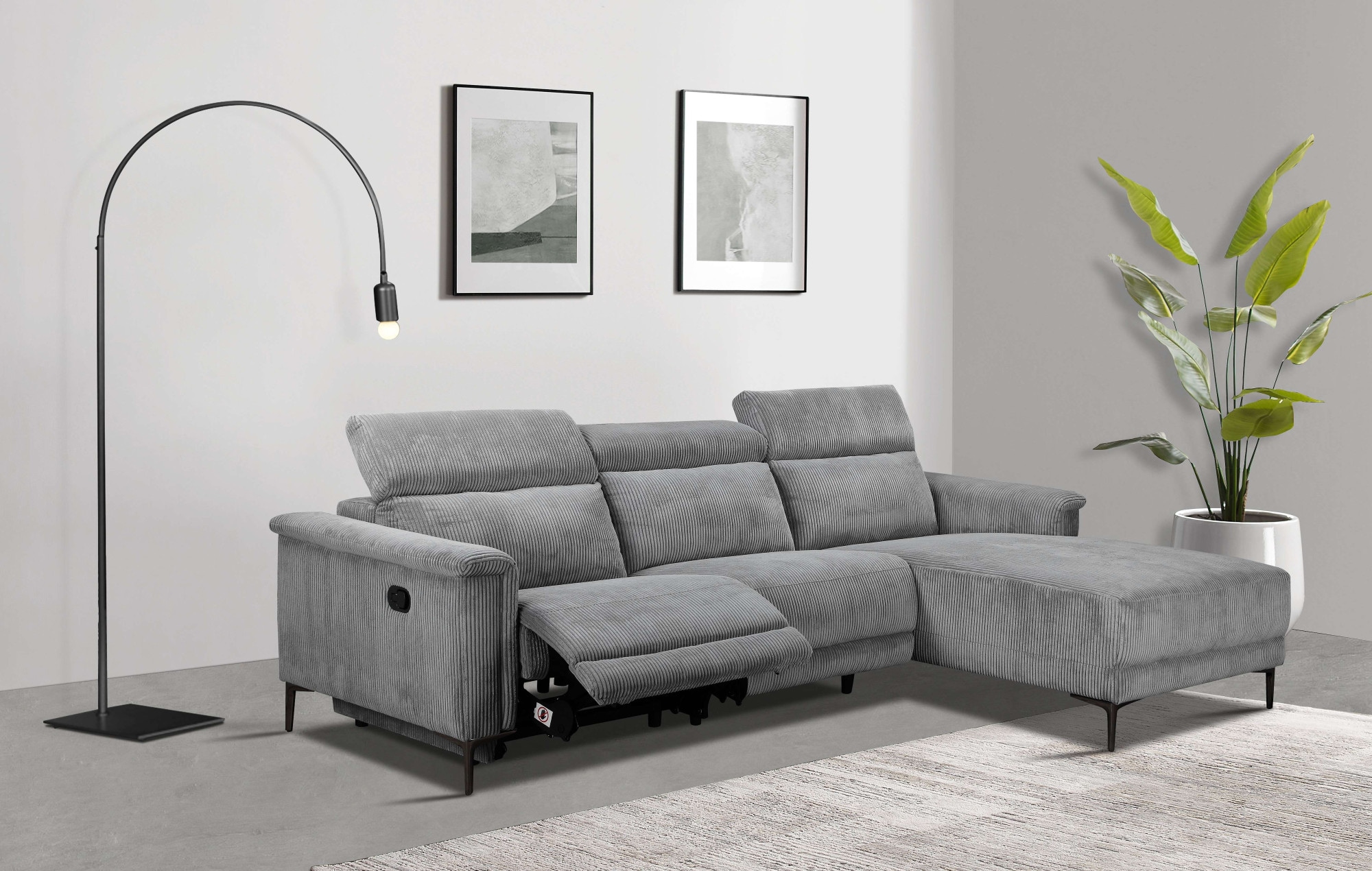 Home affaire Ecksofa »Lund in Cord, L-Form, 261 cm, manuelle und elektr. Re günstig online kaufen