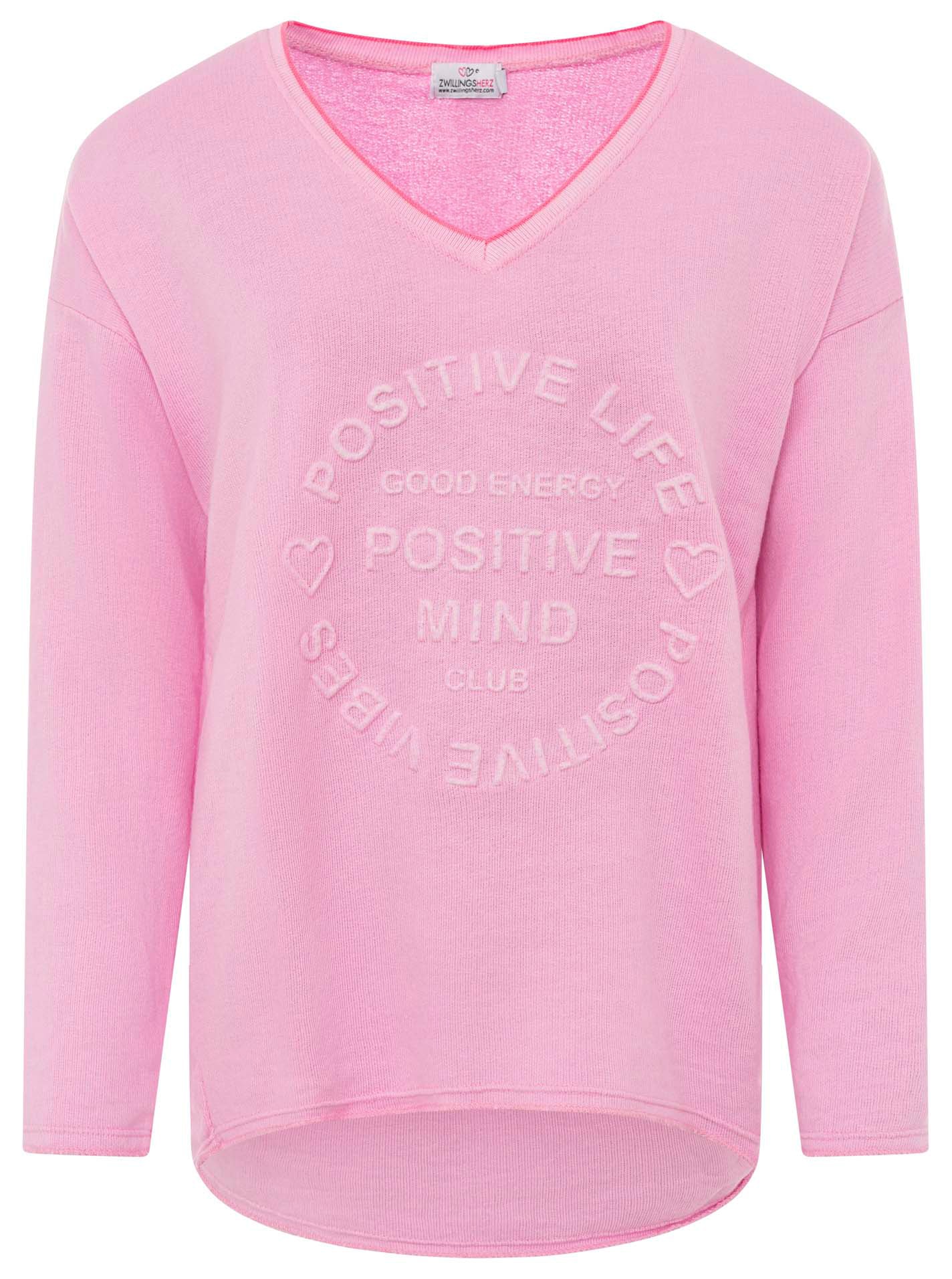 Zwillingsherz Sweatshirt »„Positive Mind Neon Kante”«, mit Kontrastnaht, V-Neck, washed out Optik, langarm
