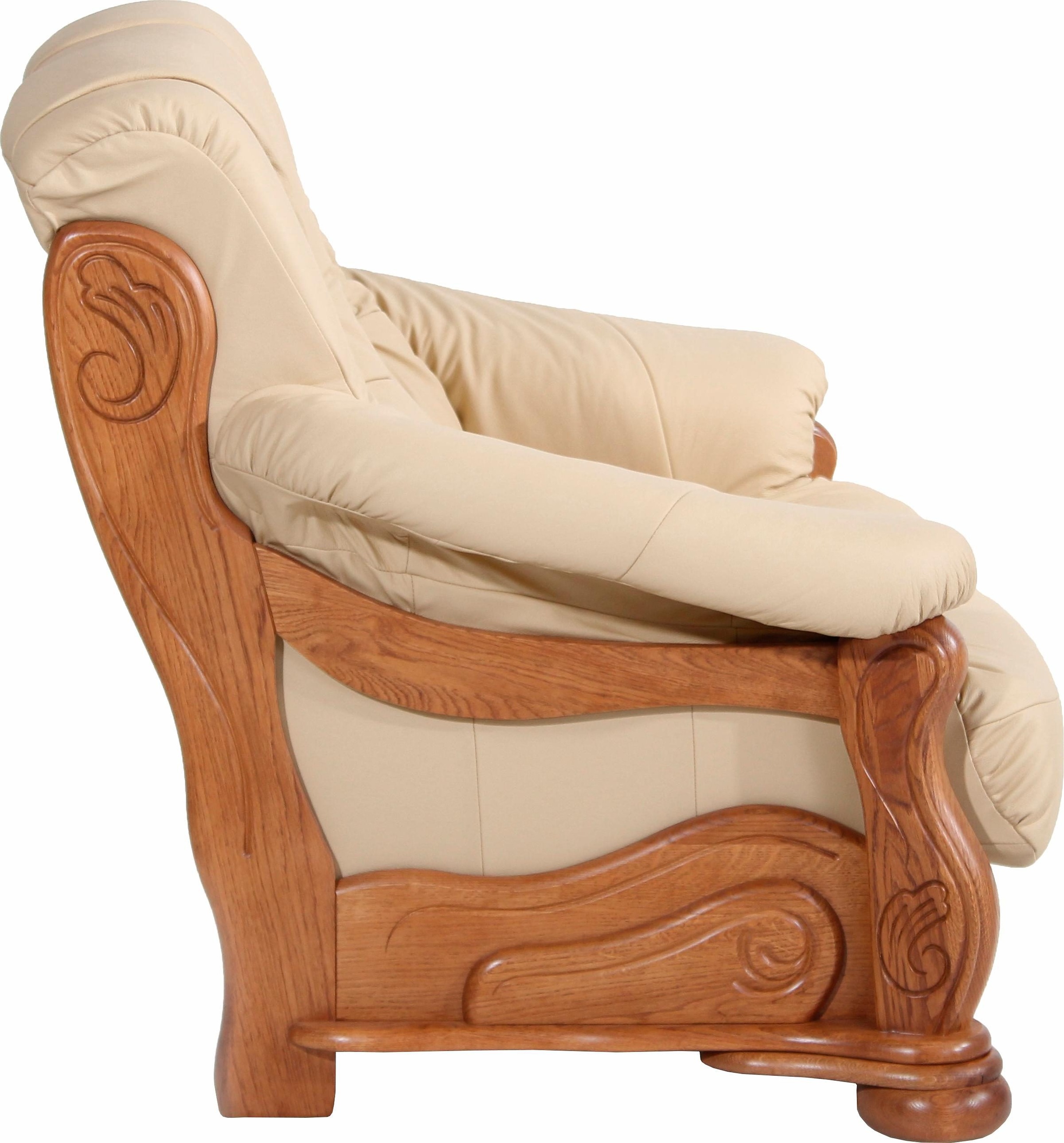 Max Winzer® 2-Sitzer »Texas, dekoratives Holzgestell aus Eiche mit gefrästen Ornamenten«, bequemer Retro Klassiker, kompakte Stellfläche Breite 147cm