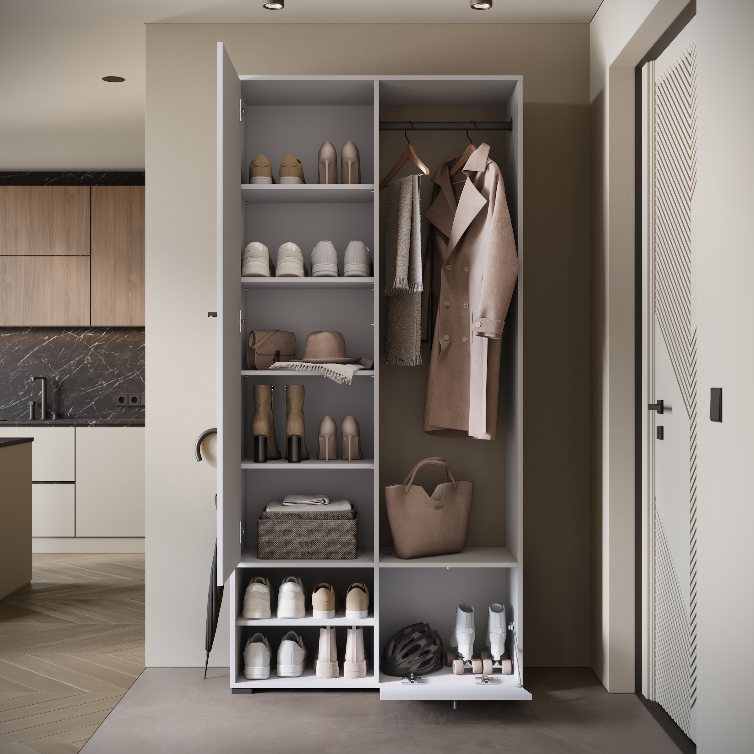 INOSIGN Garderobenschrank »DINO Kompaktgarderobe, Garderoben-Set DINO«, Mit Spiegel und Kleiderstange, 90 cm breit, Türanschlag wechselbar