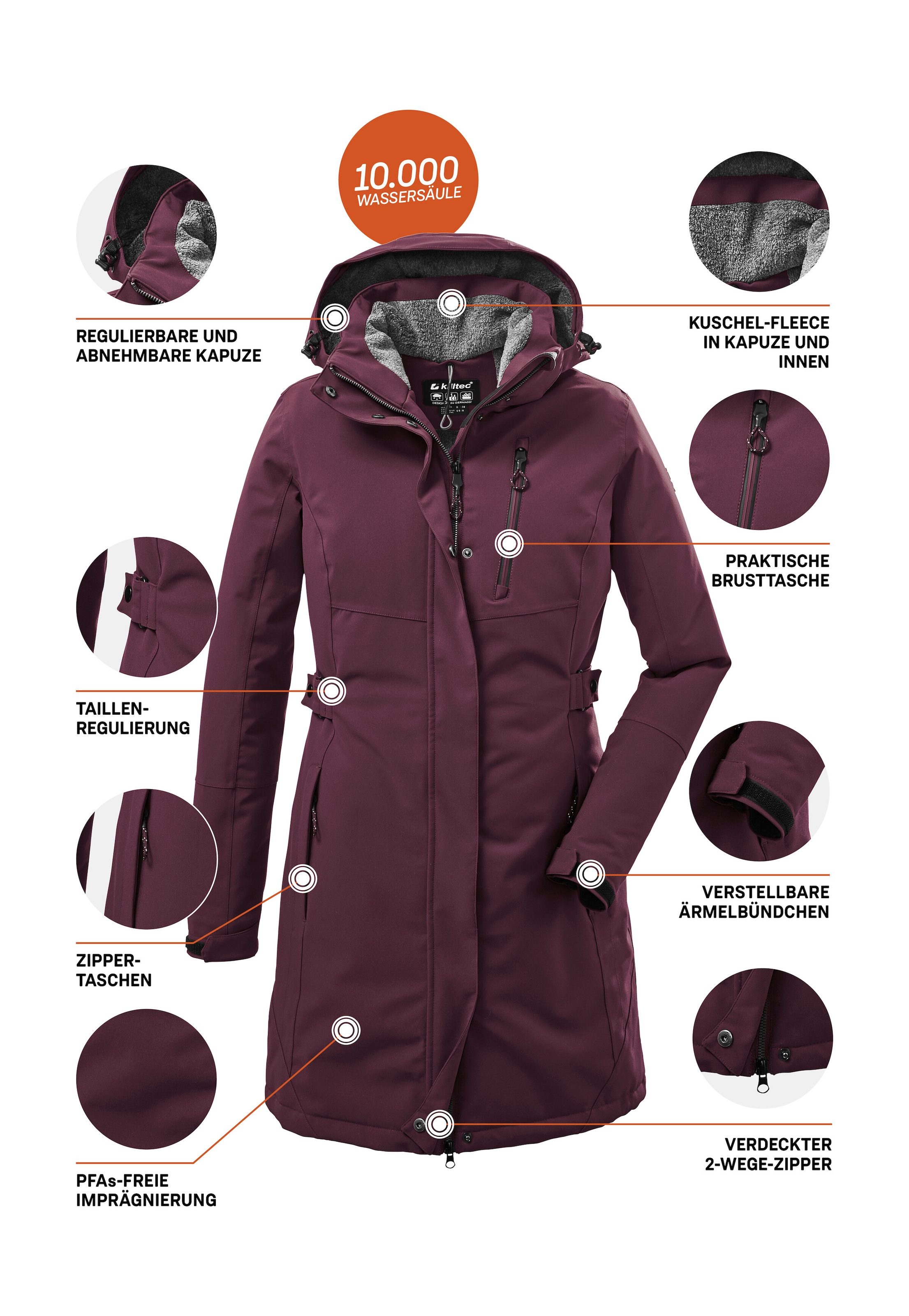 Killtec Parka »KOW 165 WMN PRK«, Wasser- und winddichter Parka mit Teddyfleece und abnehmbarer Kapuze