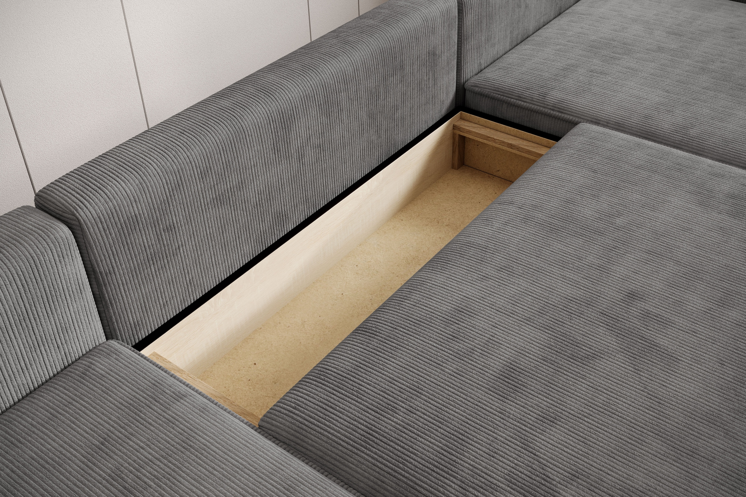 TRENDMANUFAKTUR Wohnlandschaft »Challenge, Schlafsofa mit Bettkasten, Couch in U-Form, Breite 333 cm«, XXL Sofa mit Bettkasten & Schlaffunktion, auch in trendigem Cordstoff