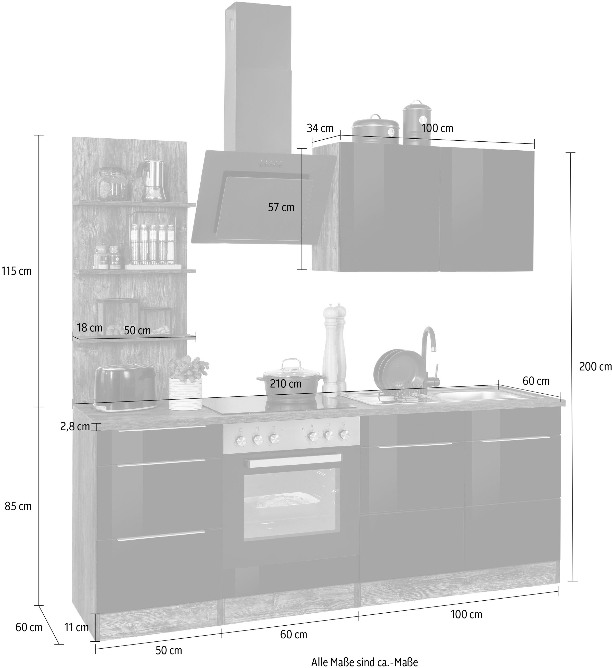 Breite Küchenzeile »Brindisi«, 210 kaufen cm Geräte, MÖBEL ohne HELD online