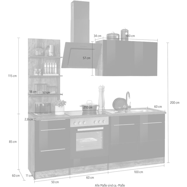 HELD MÖBEL Küchenzeile »Brindisi«, ohne Geräte, Breite 210 cm online kaufen